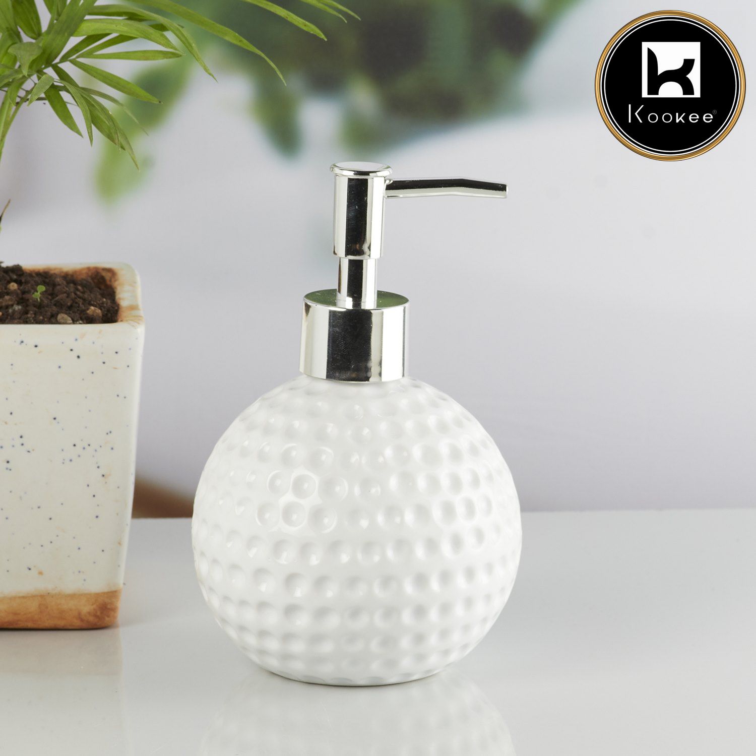 Kookee Ceramic Soap Dispenser with Stylish Refillable Pump Bottle for Bathroom Handwash & Kitchen Wash Basin, Perfect for Hand Soap, Lotion, and more, White,