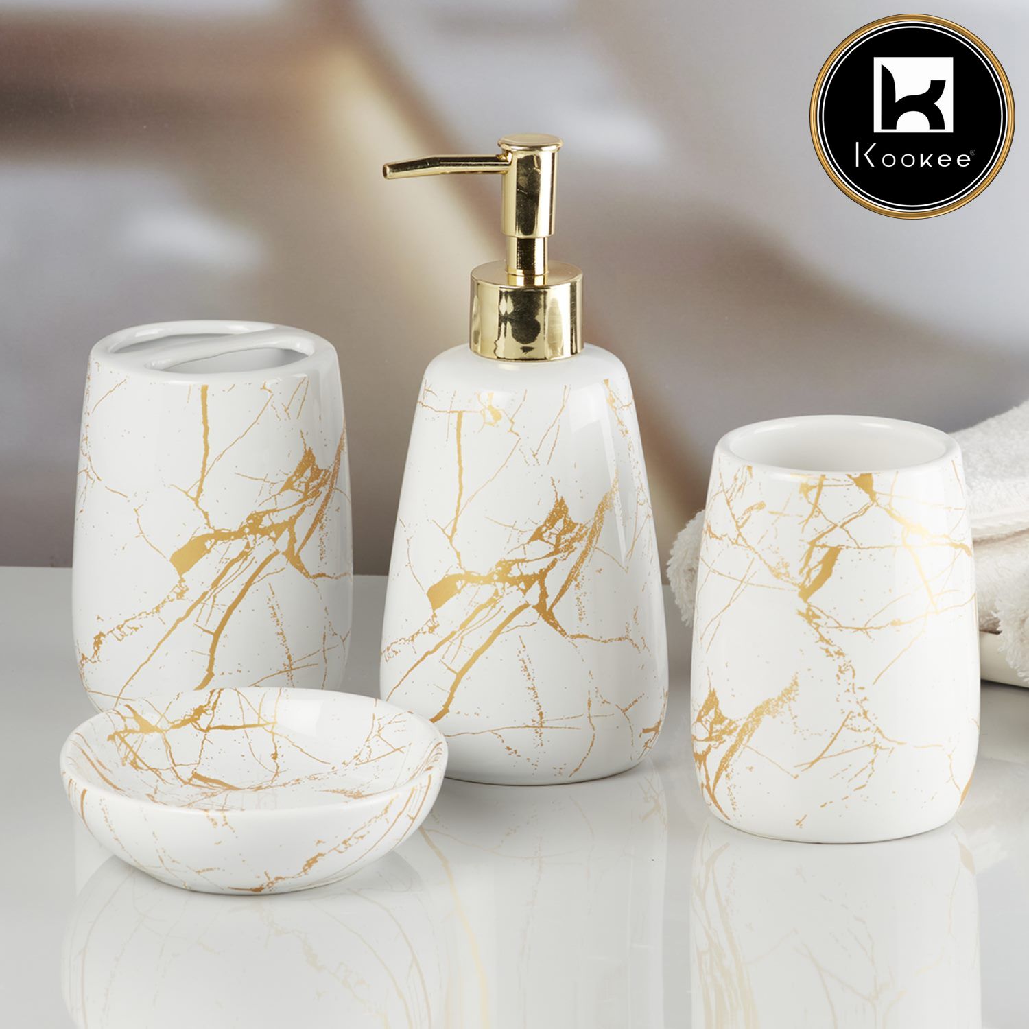 Kookee Ceramic Bathroom Sets, White, ART08683