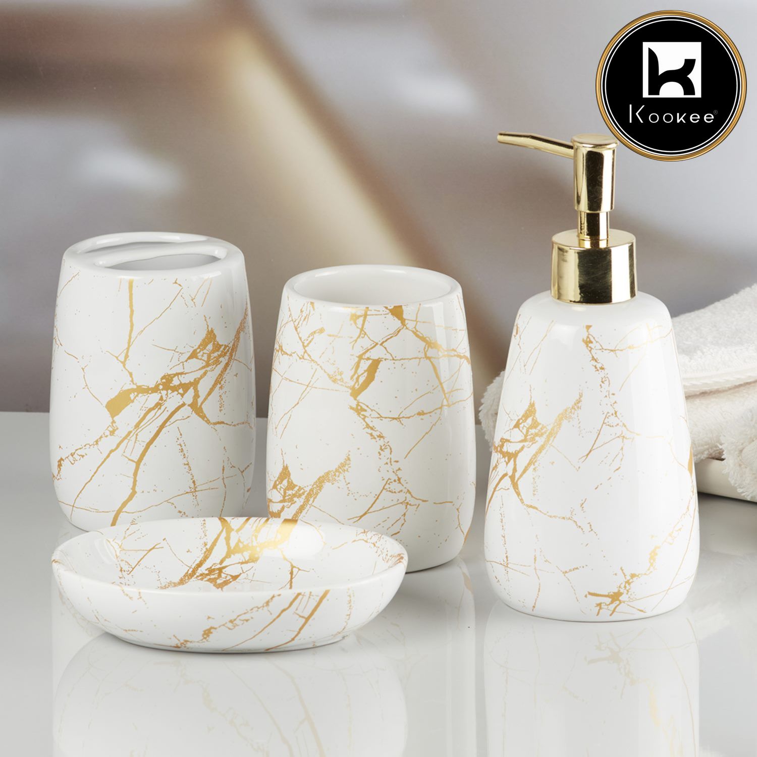 Kookee Ceramic Bathroom Sets, White, ART11046