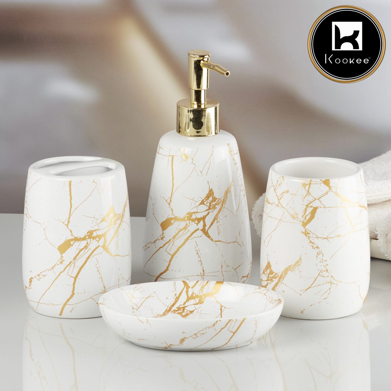 Kookee Ceramic Bathroom Sets, White, ART11046