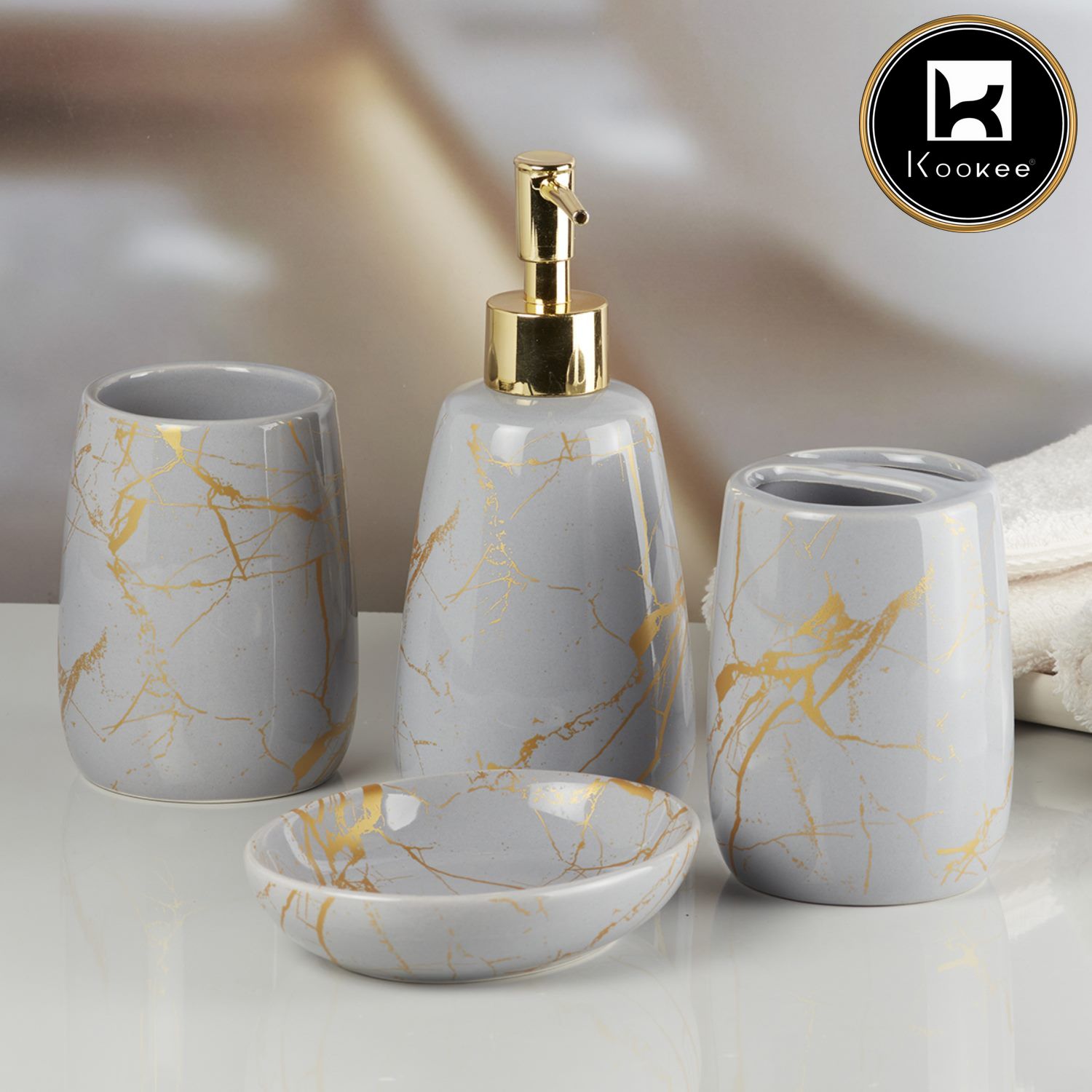 Kookee Ceramic Bathroom Sets, Grey, ART08684