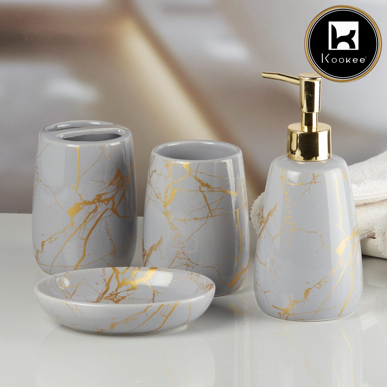 Kookee Ceramic Bathroom Sets, Grey, ART11048