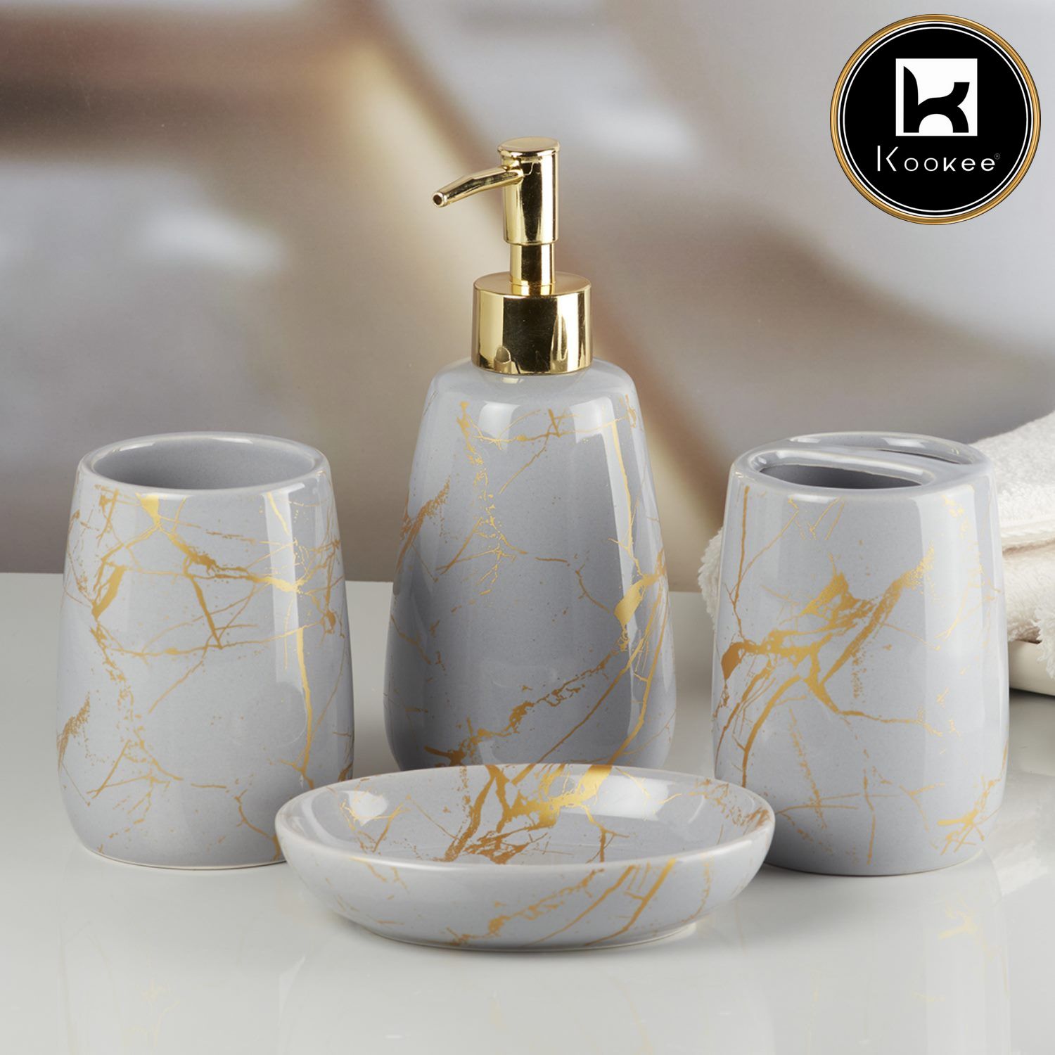 Kookee Ceramic Bathroom Sets, Grey, ART11048