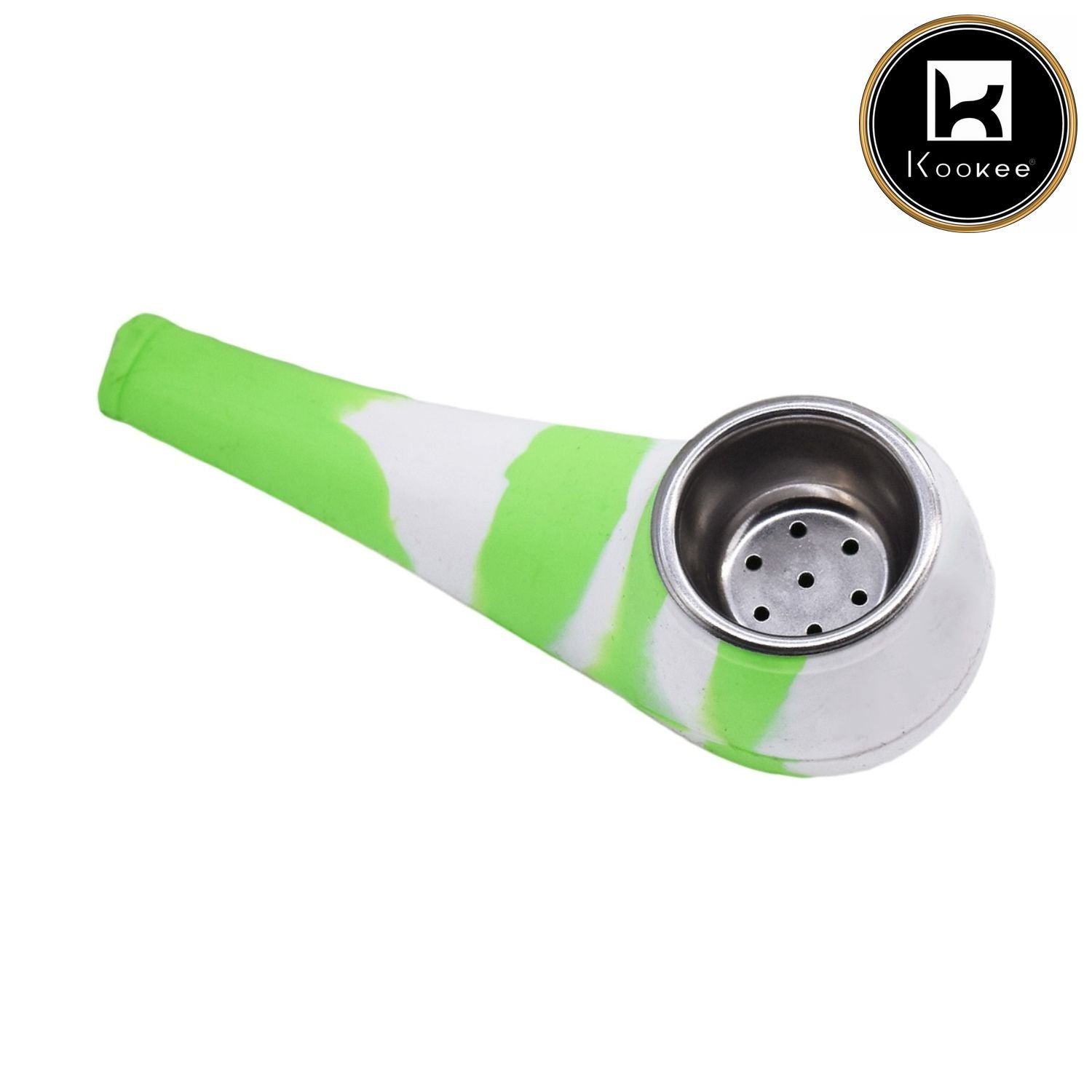 Silicone Smoking Pipe, Unbreakable with Steel Bowl, White and Green