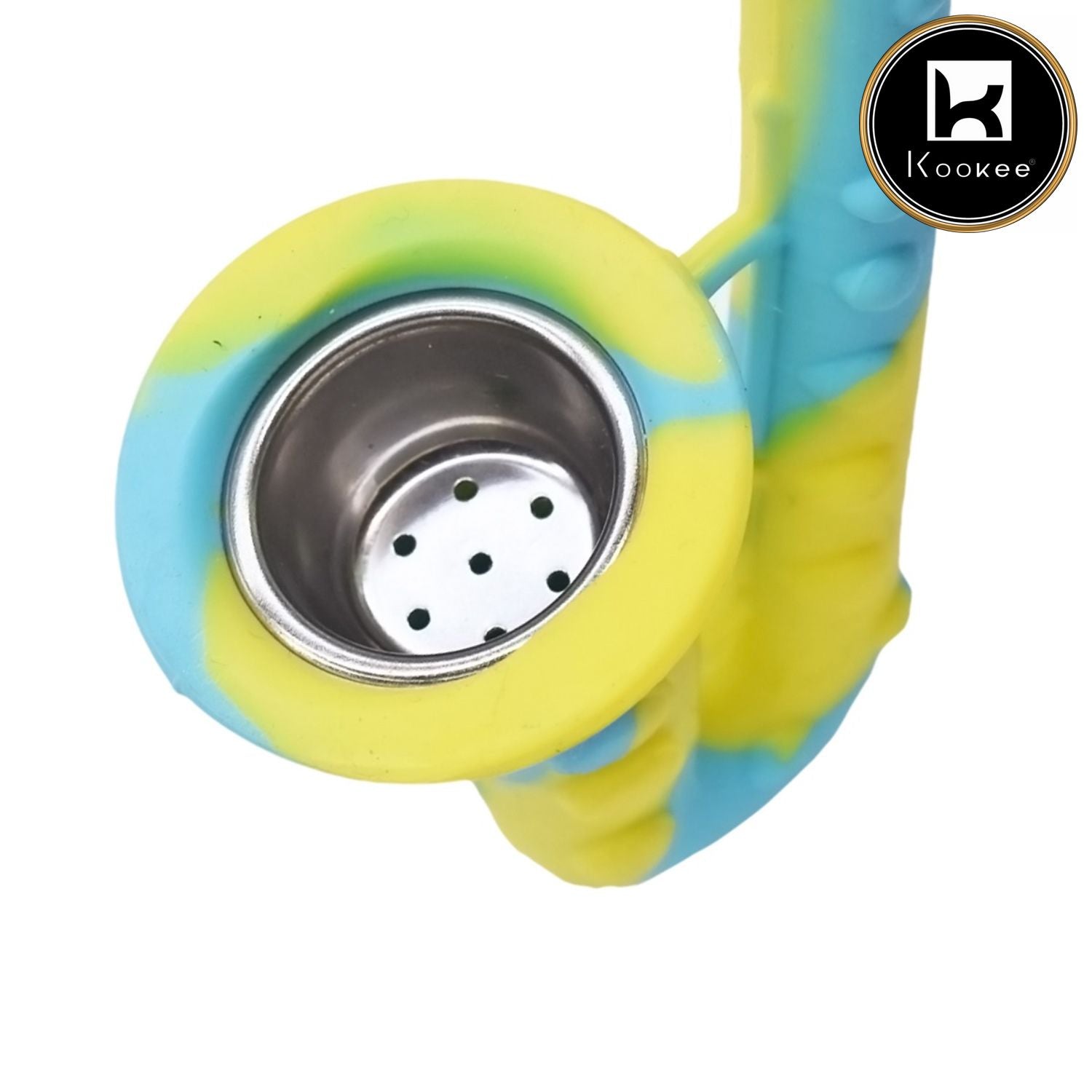 Silicone Unbreakable Smoking Pipe, Tobacco Pipes with Steel Bowl, Blue Yellow