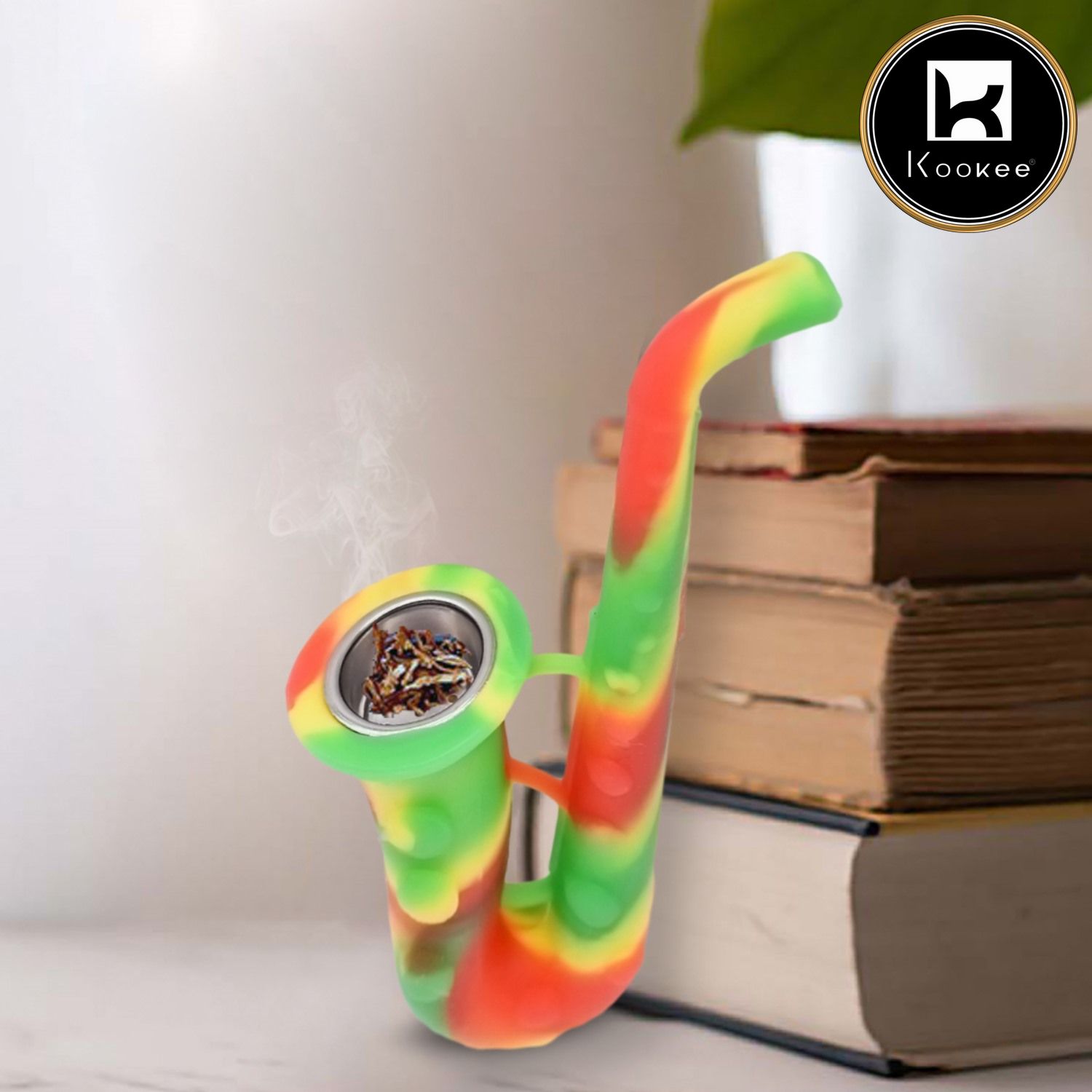 Kookee Silicone Unbreakable Smoking Pipe, Tobacco Pipes with Steel Bowl, Red Green