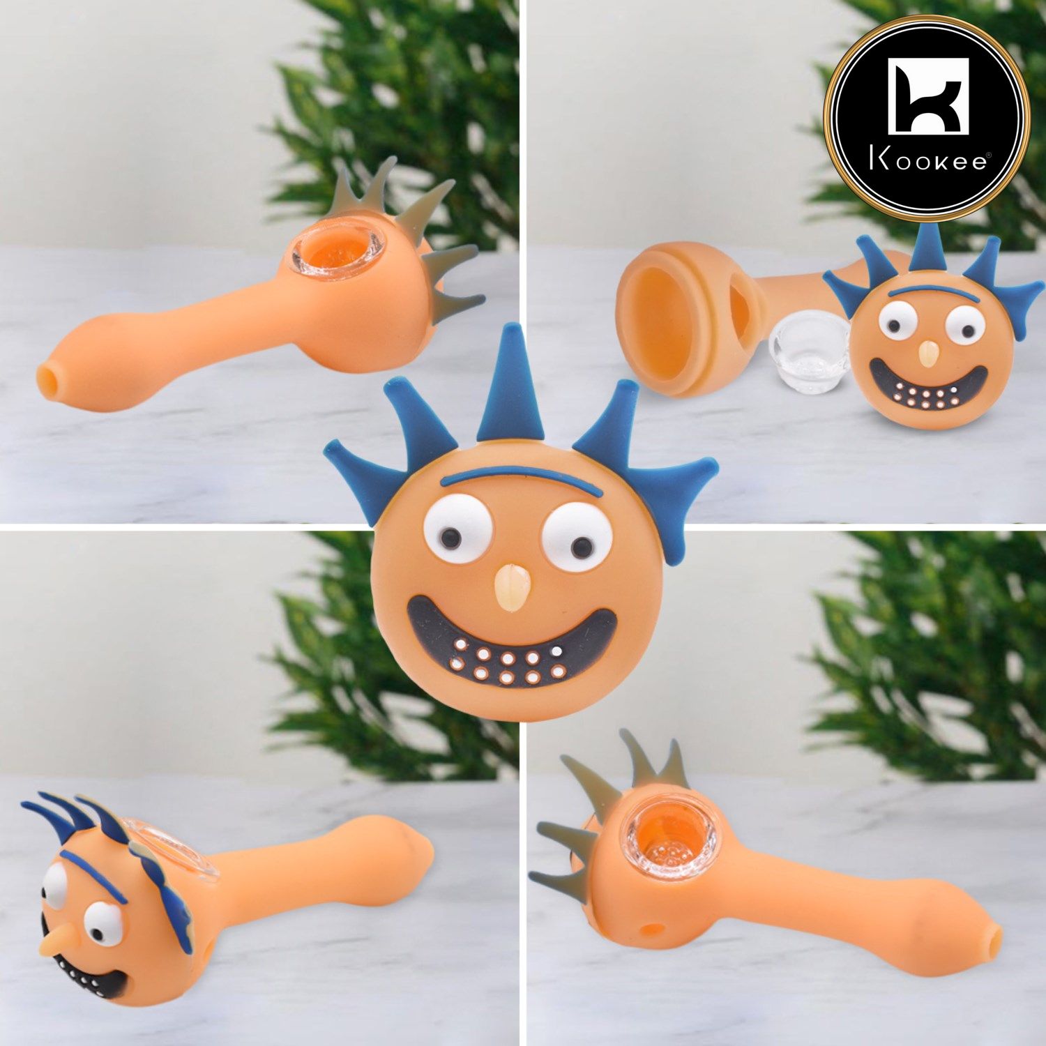 Kookee Silicone Smoking Pipe, Unbreakable Tobacco Pipes with Glass Bowl, Rick and Morty, Orange