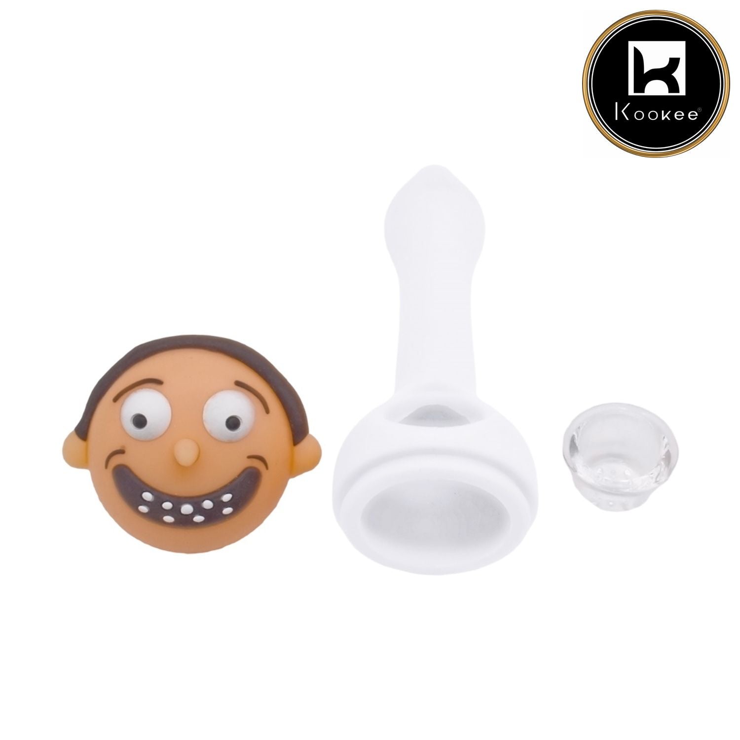 Silicone Smoking Pipe, Unbreakable with Glass Bowl, Rick Morty-2, White