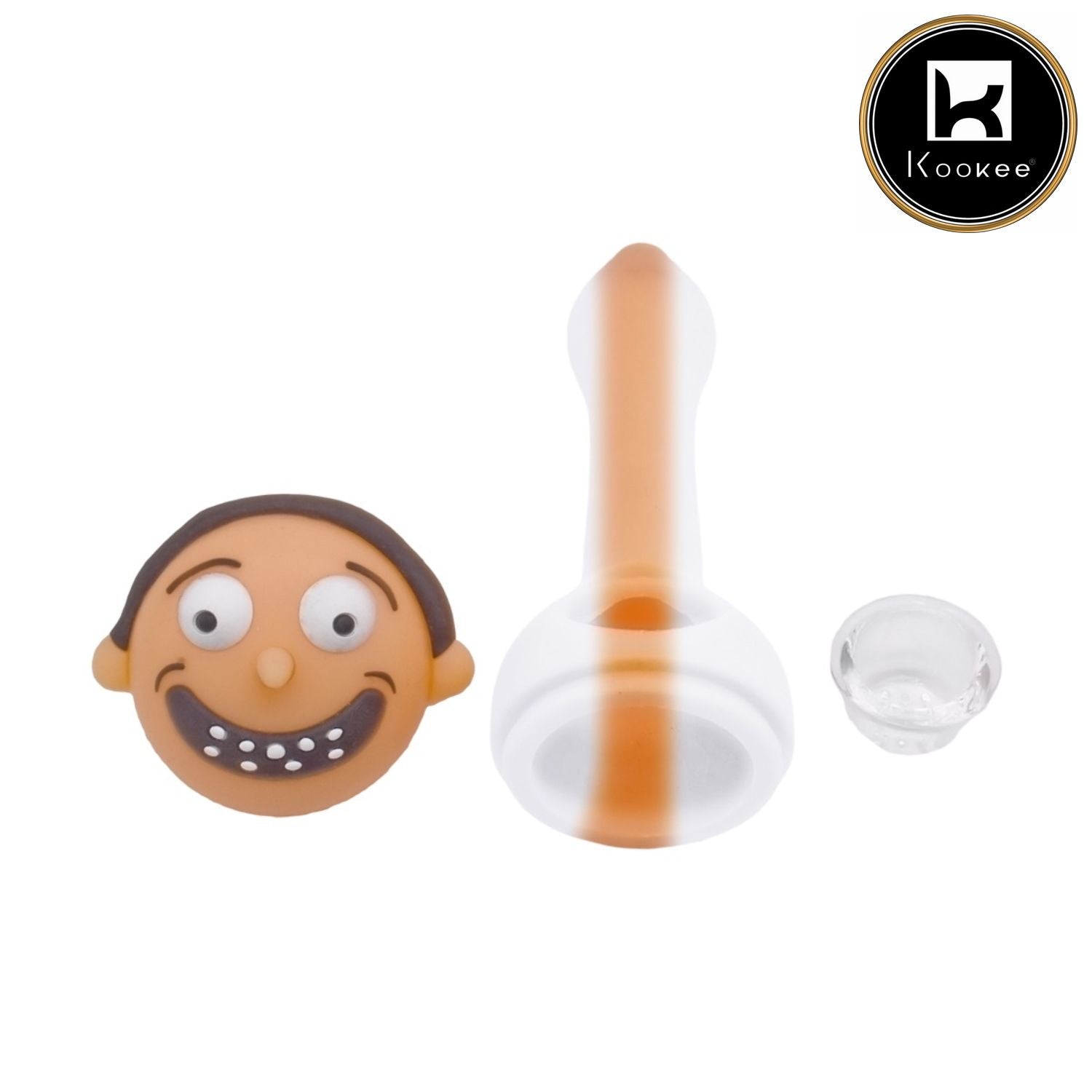 Silicone Smoking Pipe, Unbreakable with Glass Bowl, Rick Morty-2, White Orange