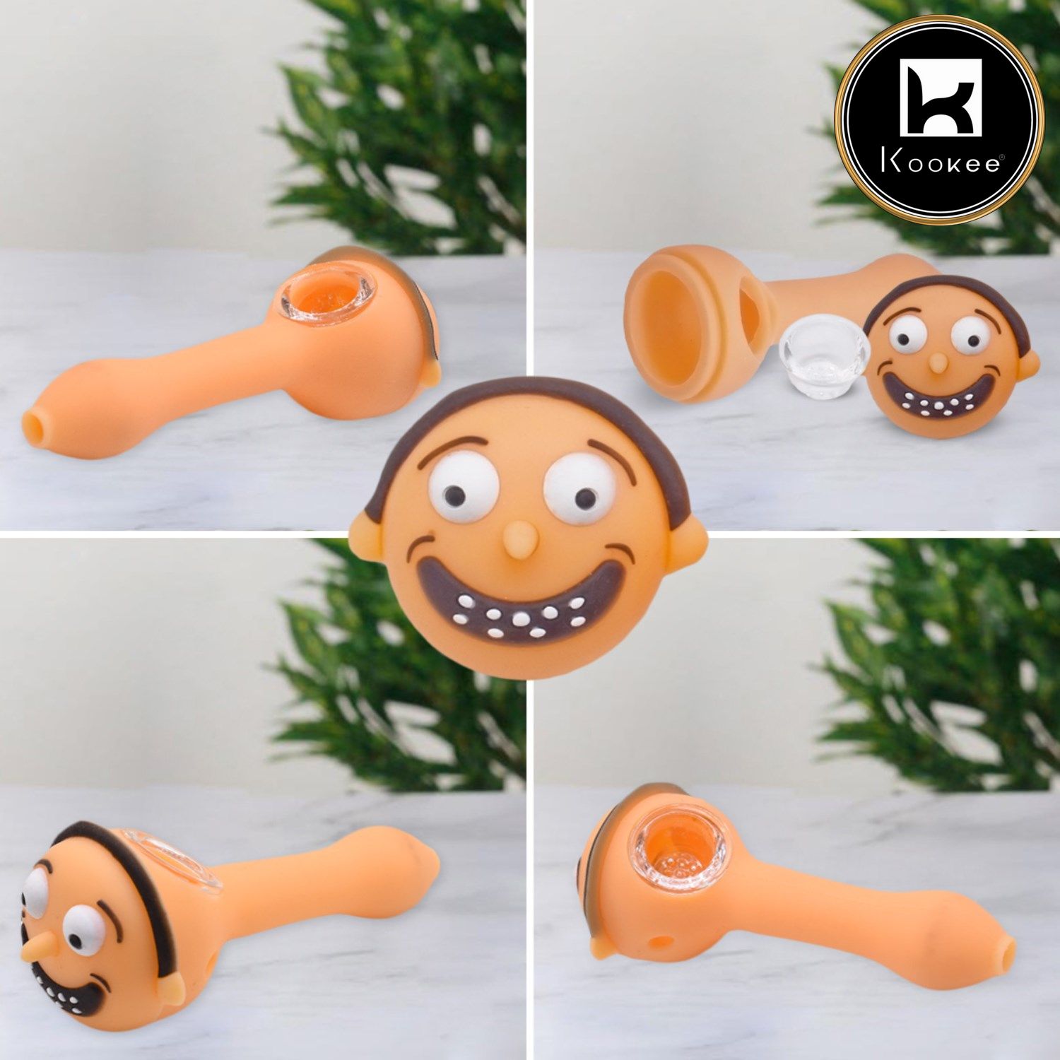 Kookee Silicone Smoking Pipe, Unbreakable with Glass Bowl, Rick Morty-2, Orange