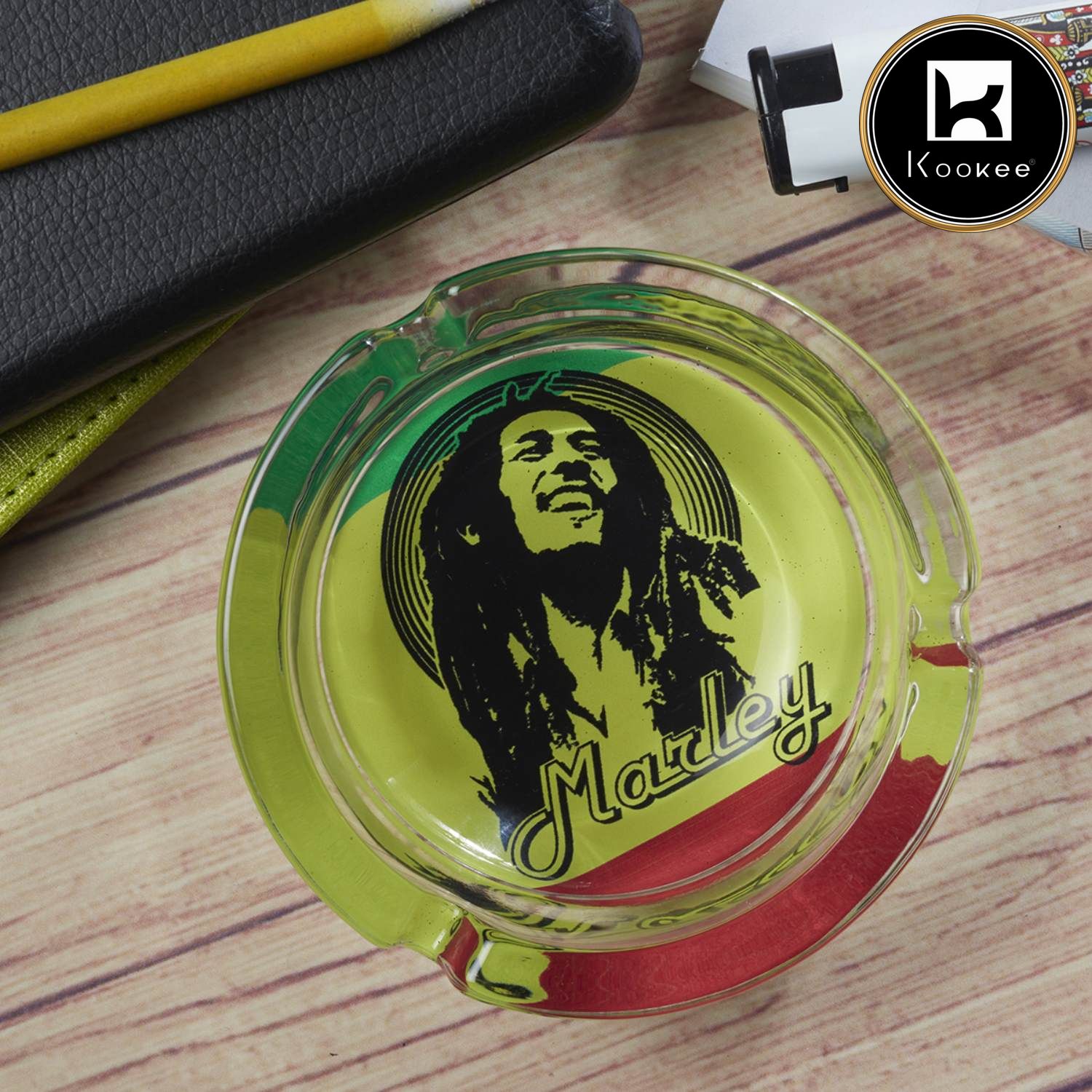 Kookee Glass Ashtray, Round, Yellow (Diemeter: 8.5cm)