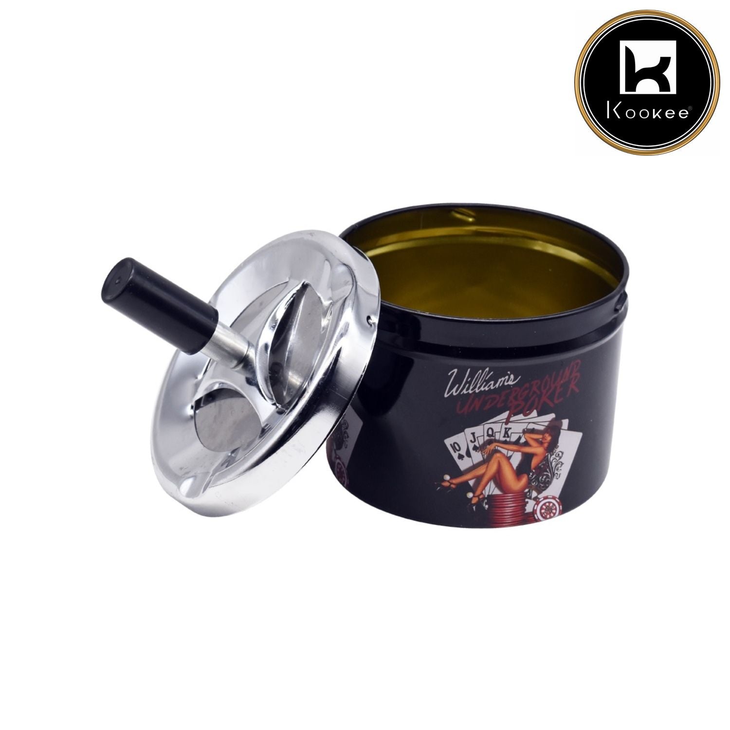Smokeless Metal Tin Push Down Ashtray, Round, Williams Underground Poker (V-ASH-009-1)