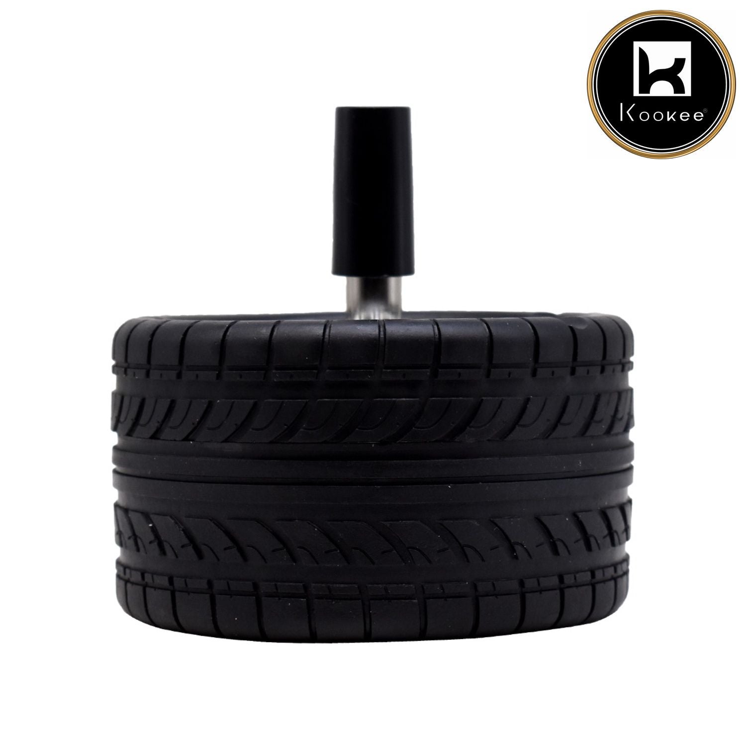 Kookee Smokeless Metal and Ruber Push Down Ashtray, Round, Silver