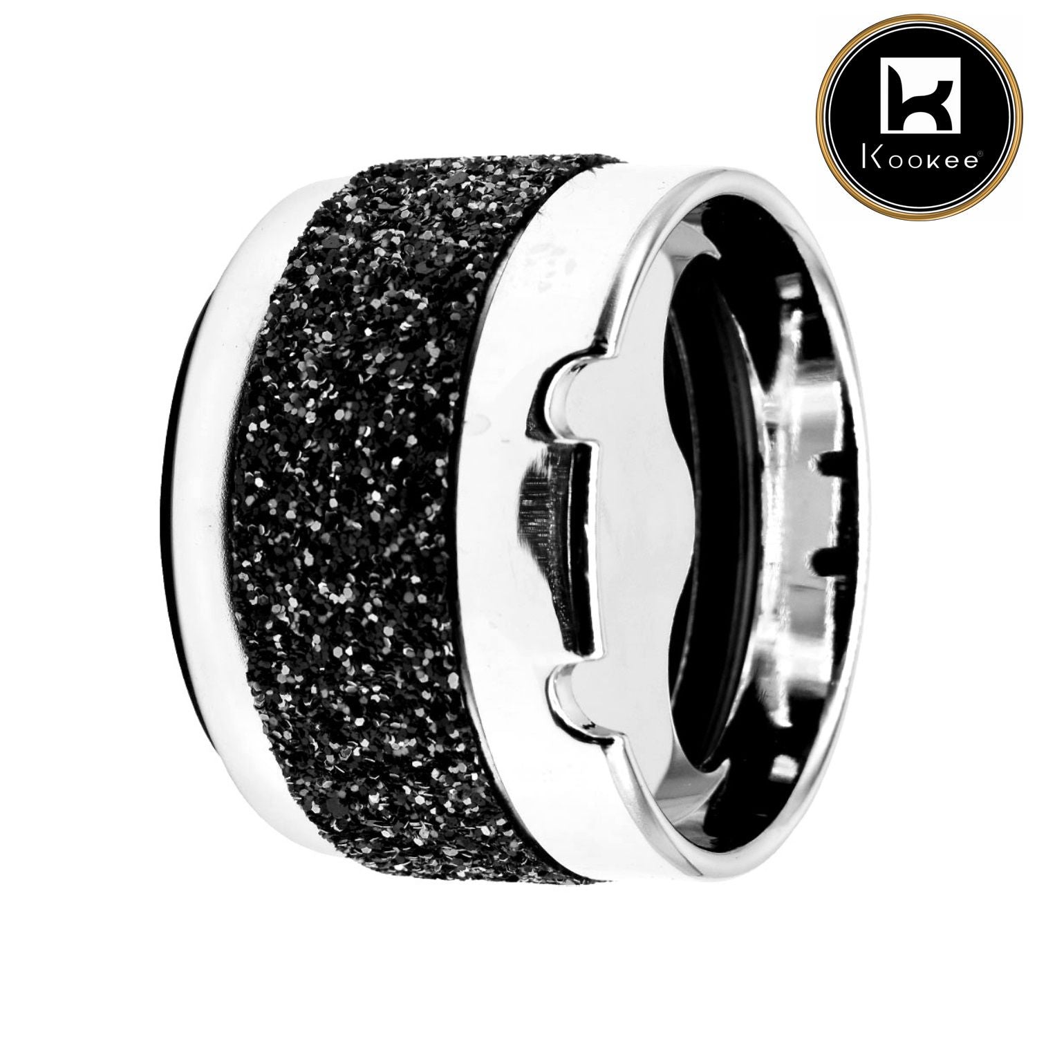 Smokeless Metal Tin Ashtray Rotating Lid, Round, Black / Silver Glitter