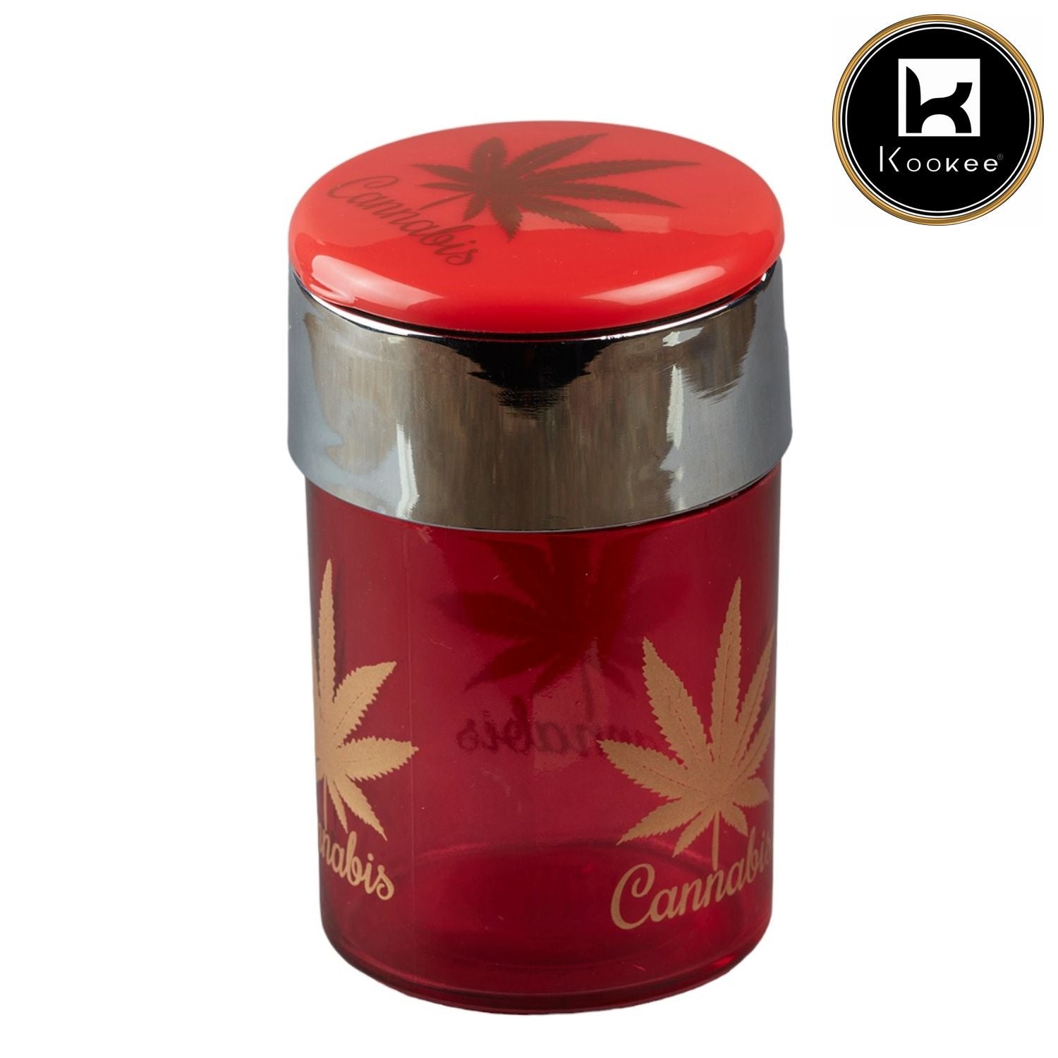 Glass Car Ashtray with LIght, Round, Red Cannabis (V-ASH-001-1)