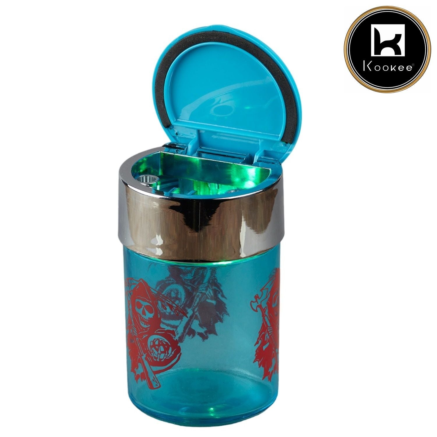 Kookee Glass Car Ashtray with LIght, Round, Skeleton (Diemeter: 6.5cm)