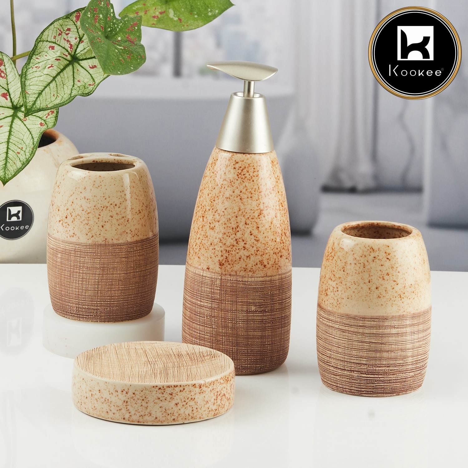 Kookee Ceramic Bathroom Sets, Brown, ART08806