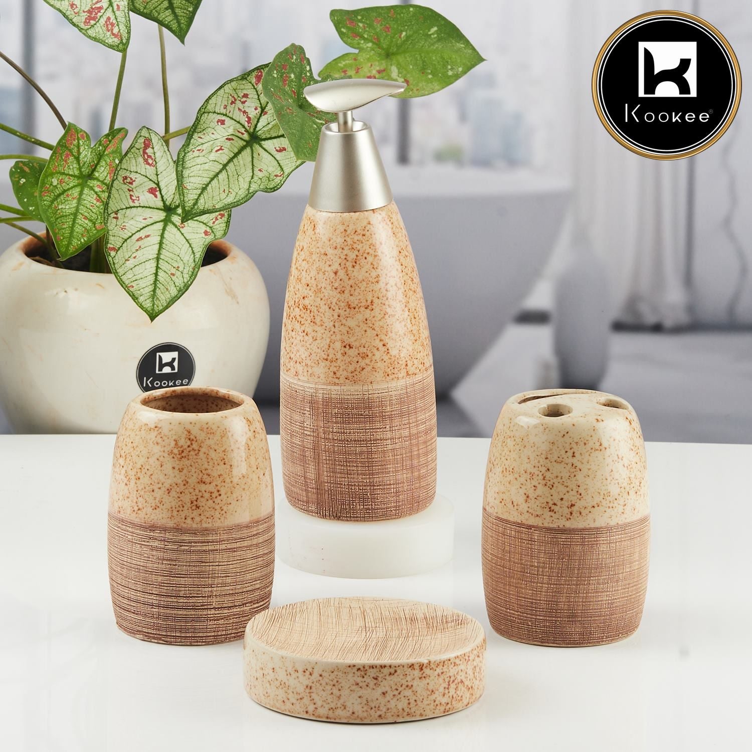 Kookee Ceramic Bathroom Sets, Brown, ART08806