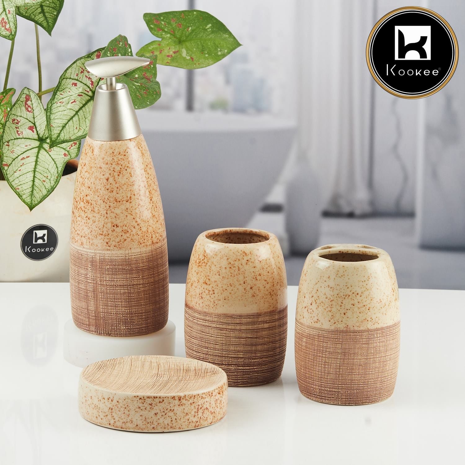 Kookee Ceramic Bathroom Sets, Brown, ART08806