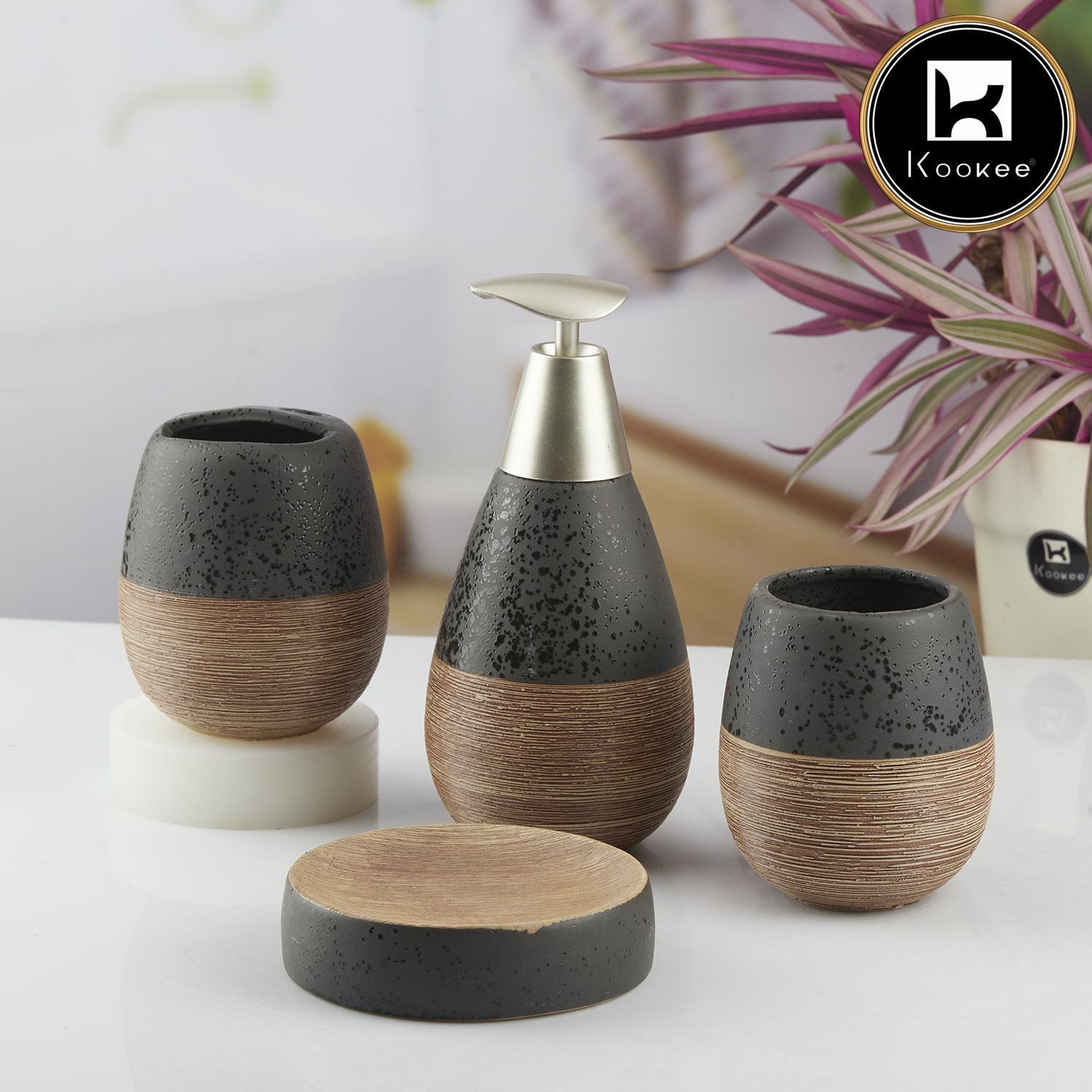Kookee Ceramic Bathroom Sets, Black, ART08848