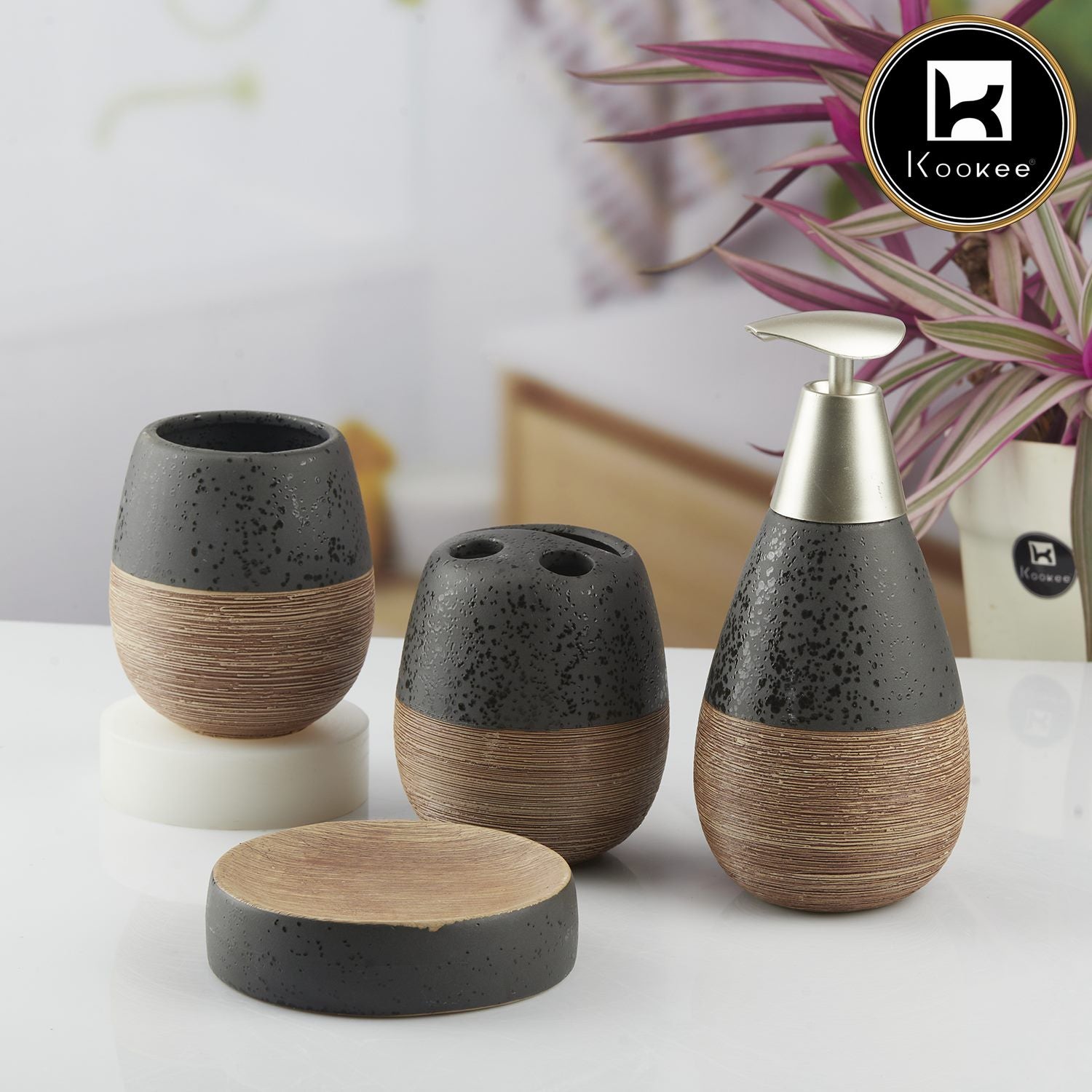 Kookee Ceramic Bathroom Sets, Black, ART08848