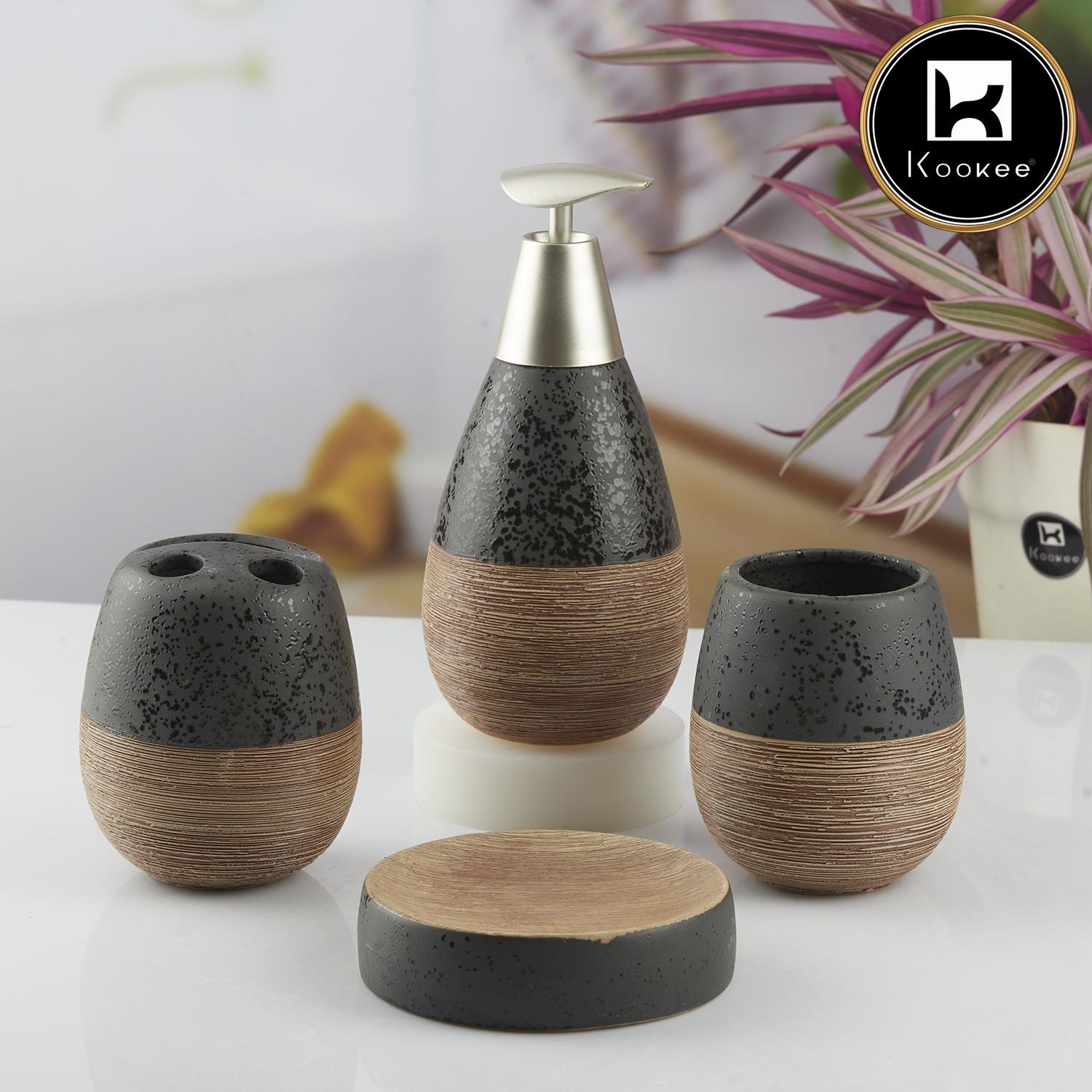 Kookee Ceramic Bathroom Sets, Black, ART08848