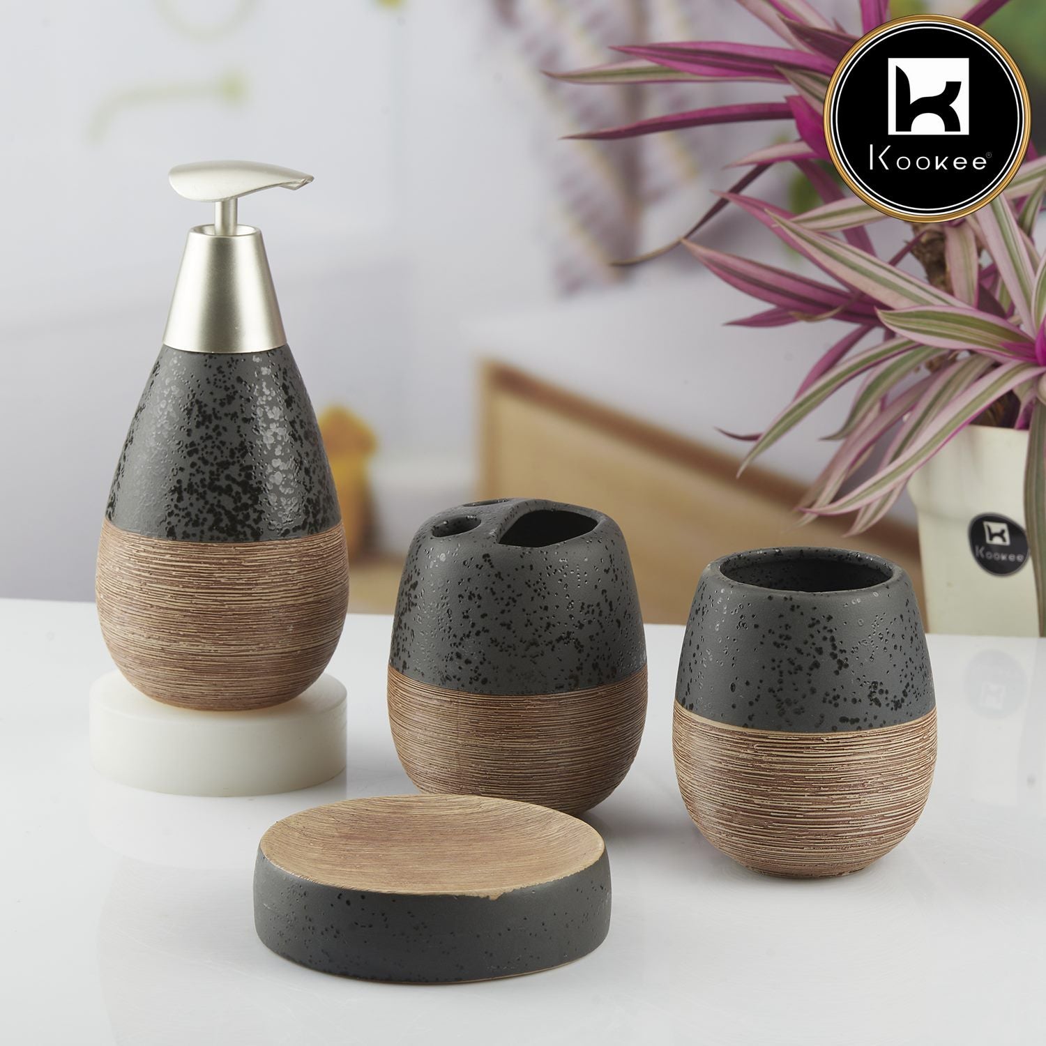 Kookee Ceramic Bathroom Sets, Black, ART08848