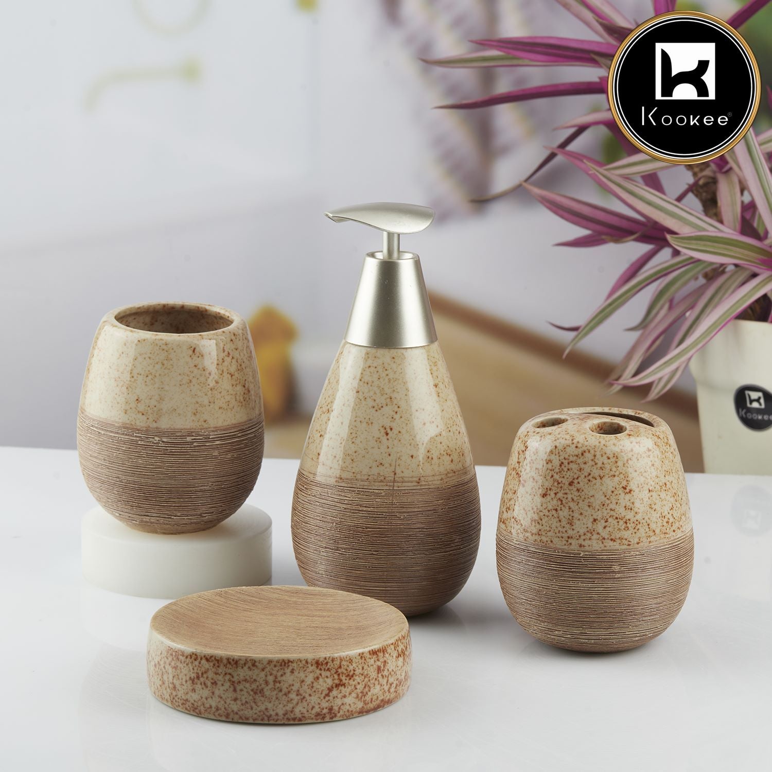 Kookee Ceramic Bathroom Sets, Beige, ART08849