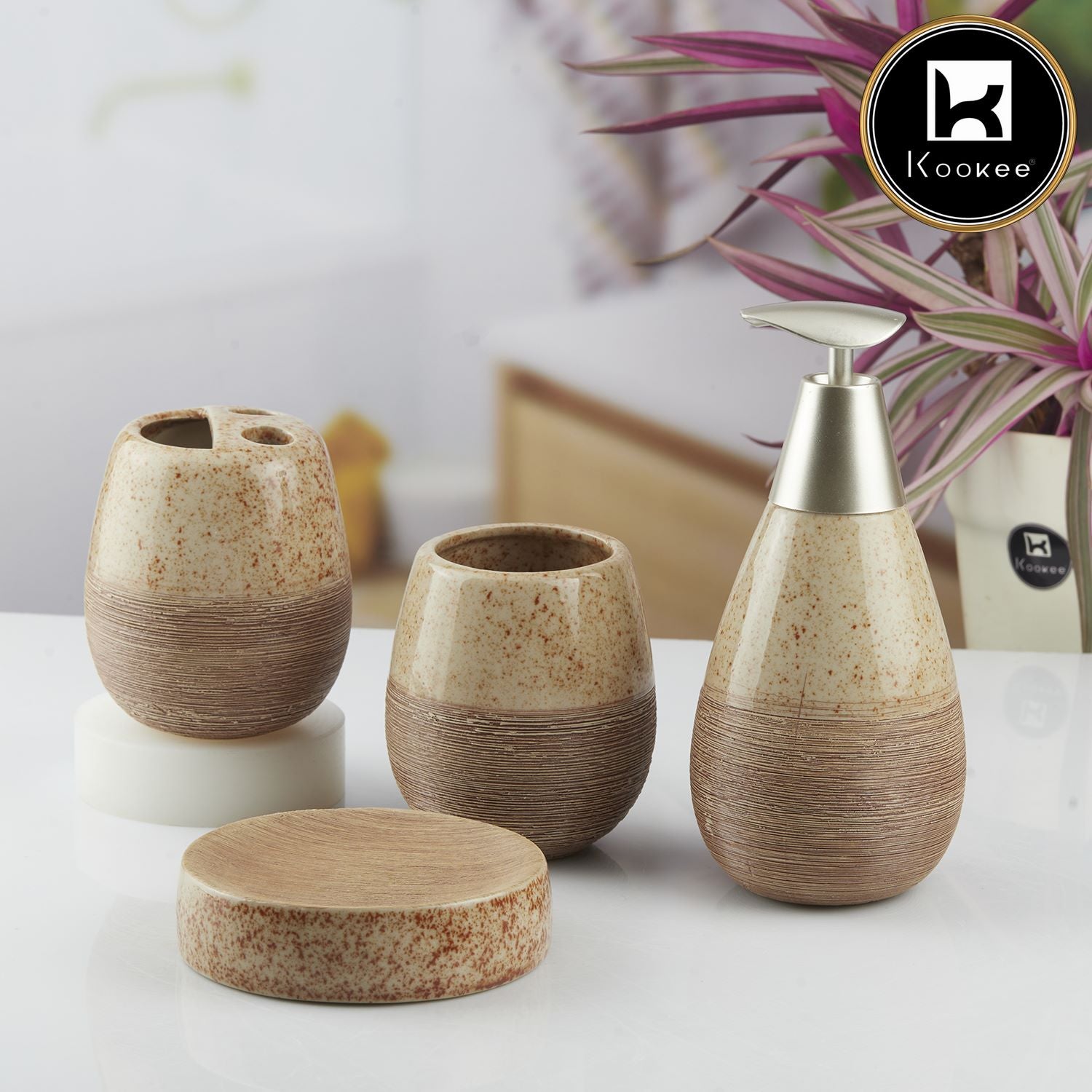 Kookee Ceramic Bathroom Sets, Beige, ART08849