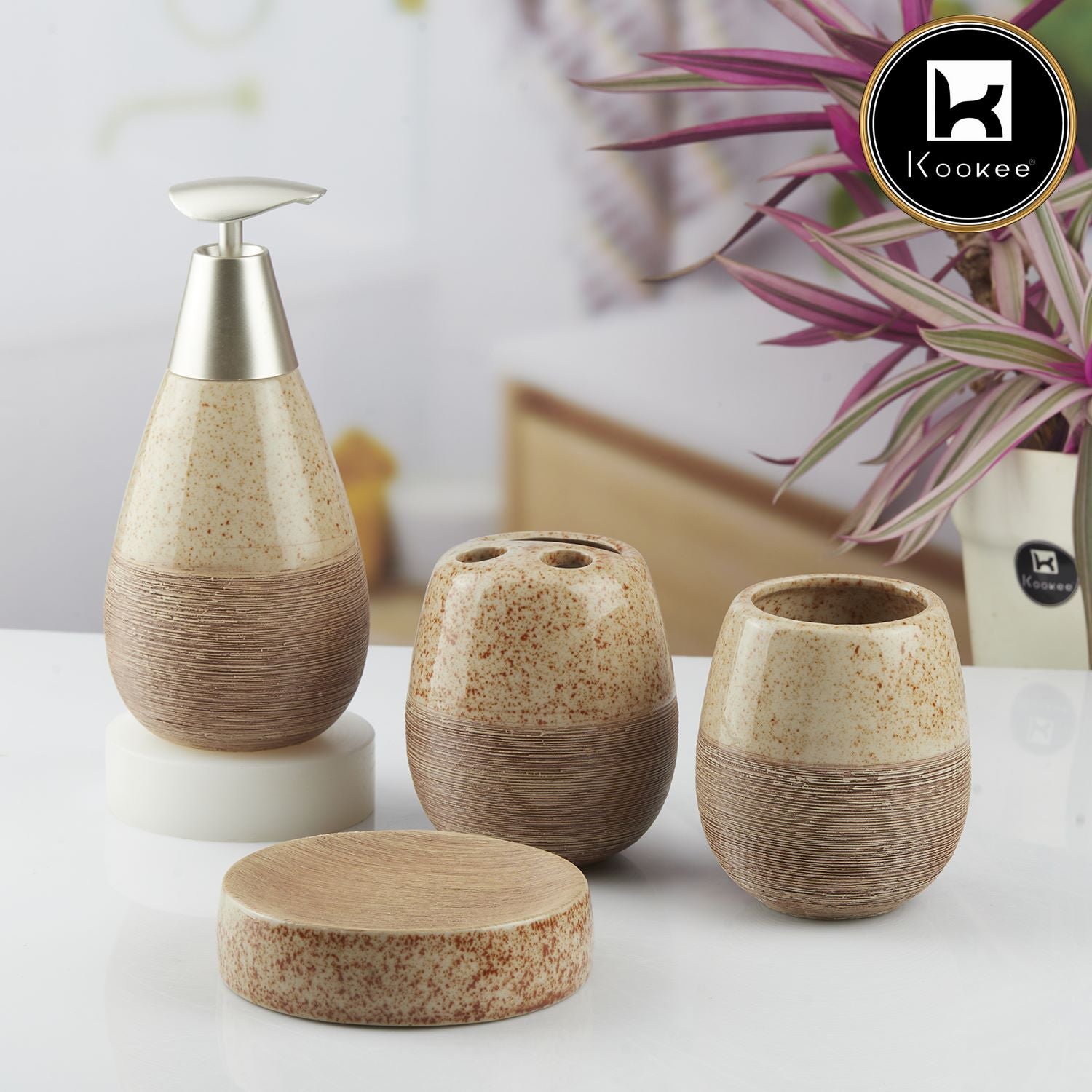 Kookee Ceramic Bathroom Sets, Beige, ART08849