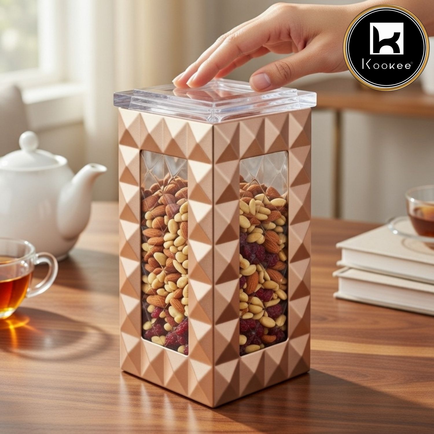 Kookee Acrylic Airtight Canister Jar & Container, Square, Copper (4x7 in) (8924)