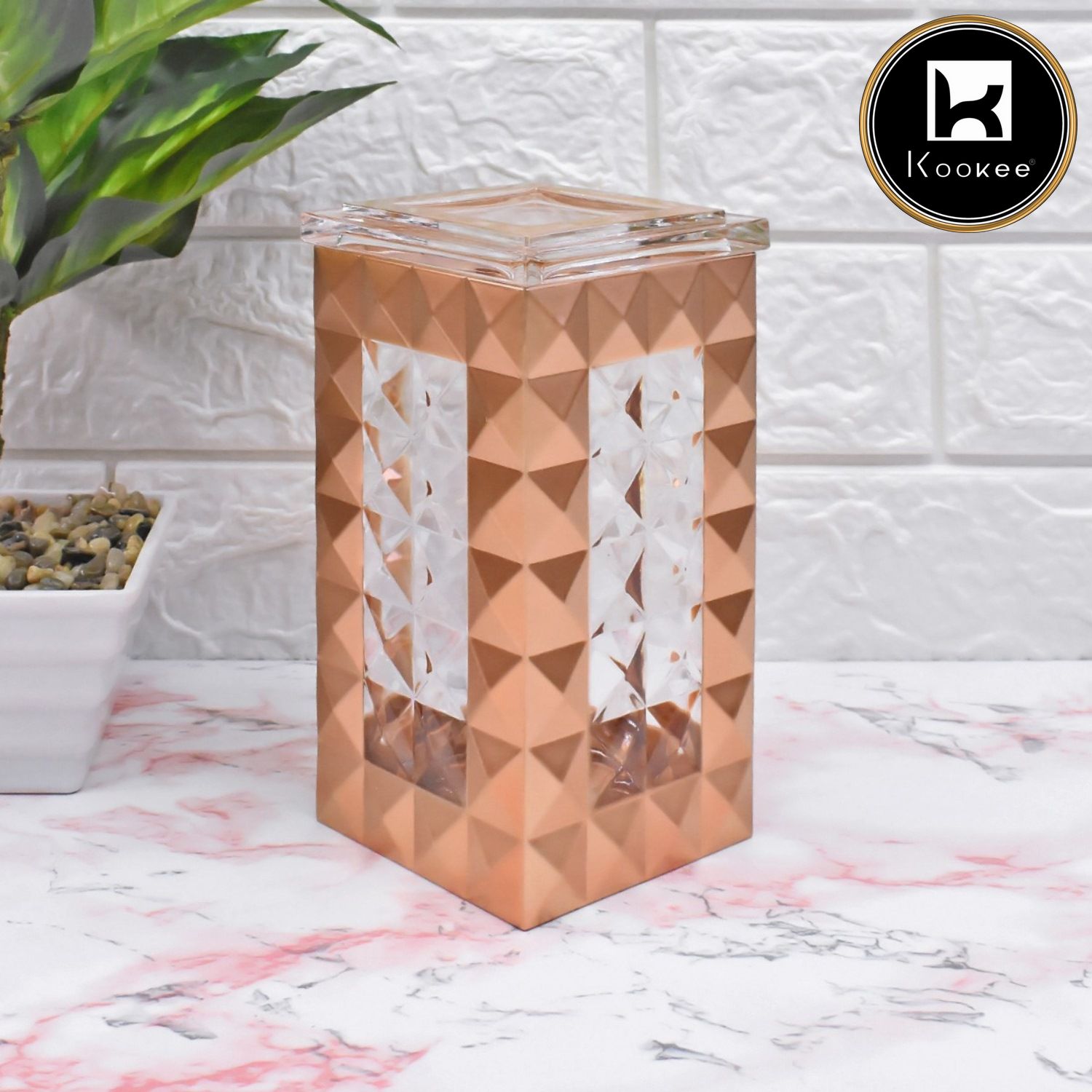 Kookee Acrylic Airtight Canister Jar & Container, Square, Copper (4x7 in) (8924)