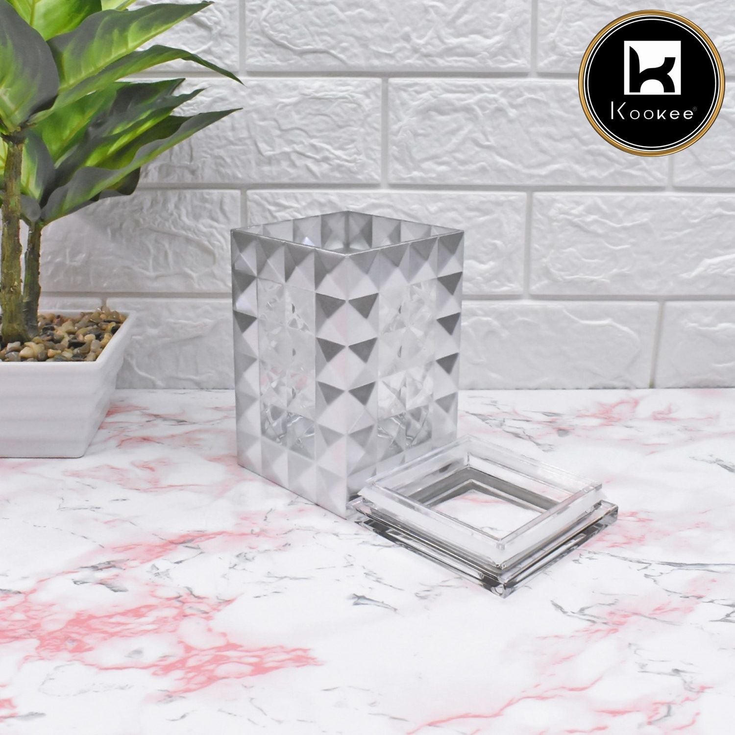 Acrylic Airtight Canister Jar & Container, Square, Silver (V-ACJ-001)