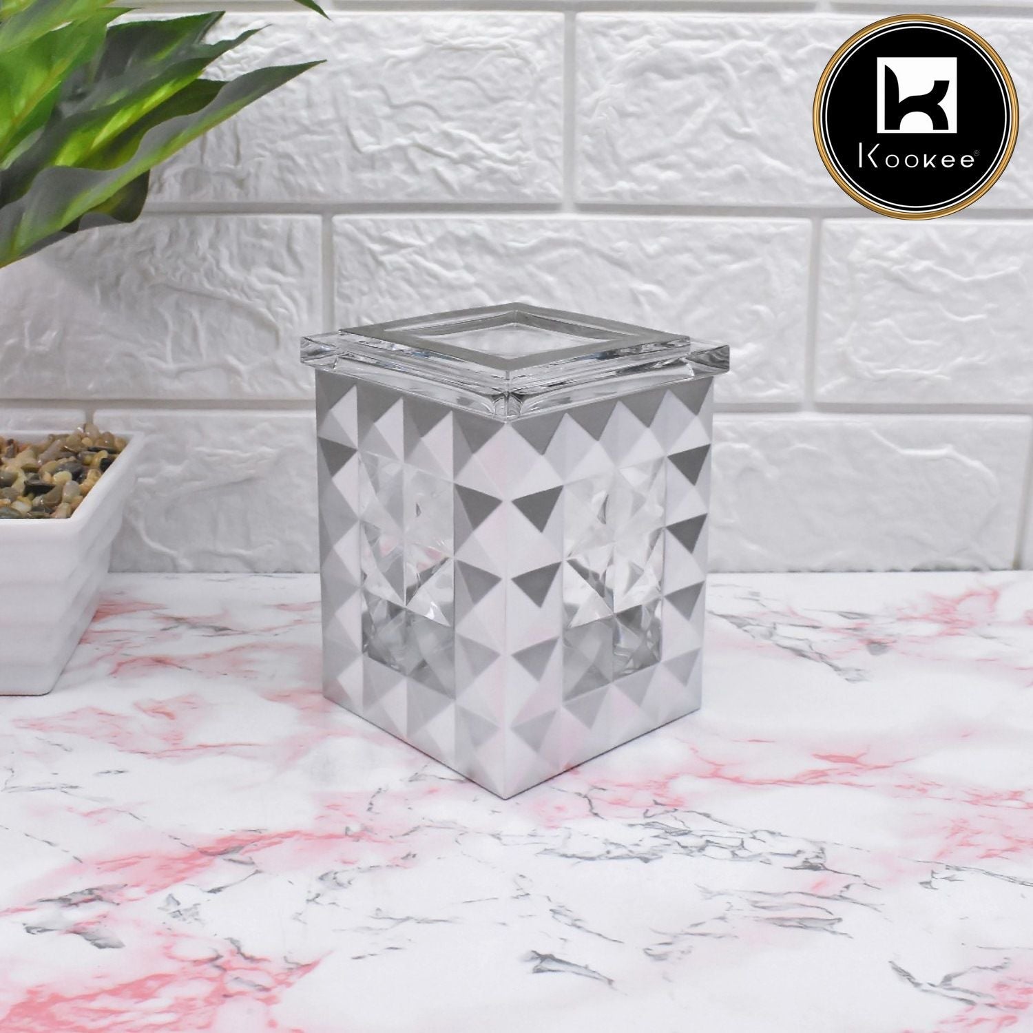 Kookee Acrylic Airtight Canister Jar & Container, Square, Silver (4x5 in) (8927)