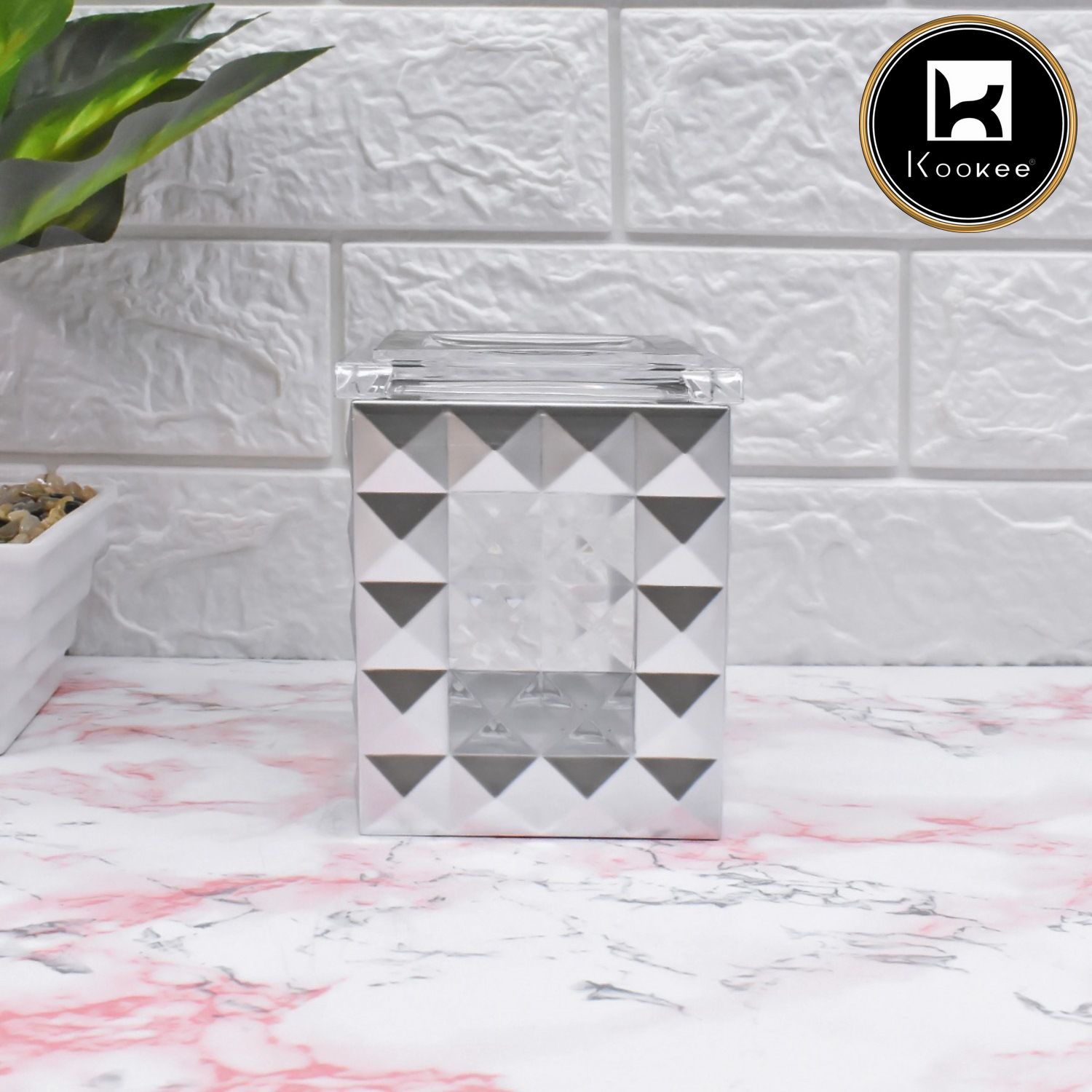 Acrylic Airtight Canister Jar & Container, Square, Silver (V-ACJ-001)