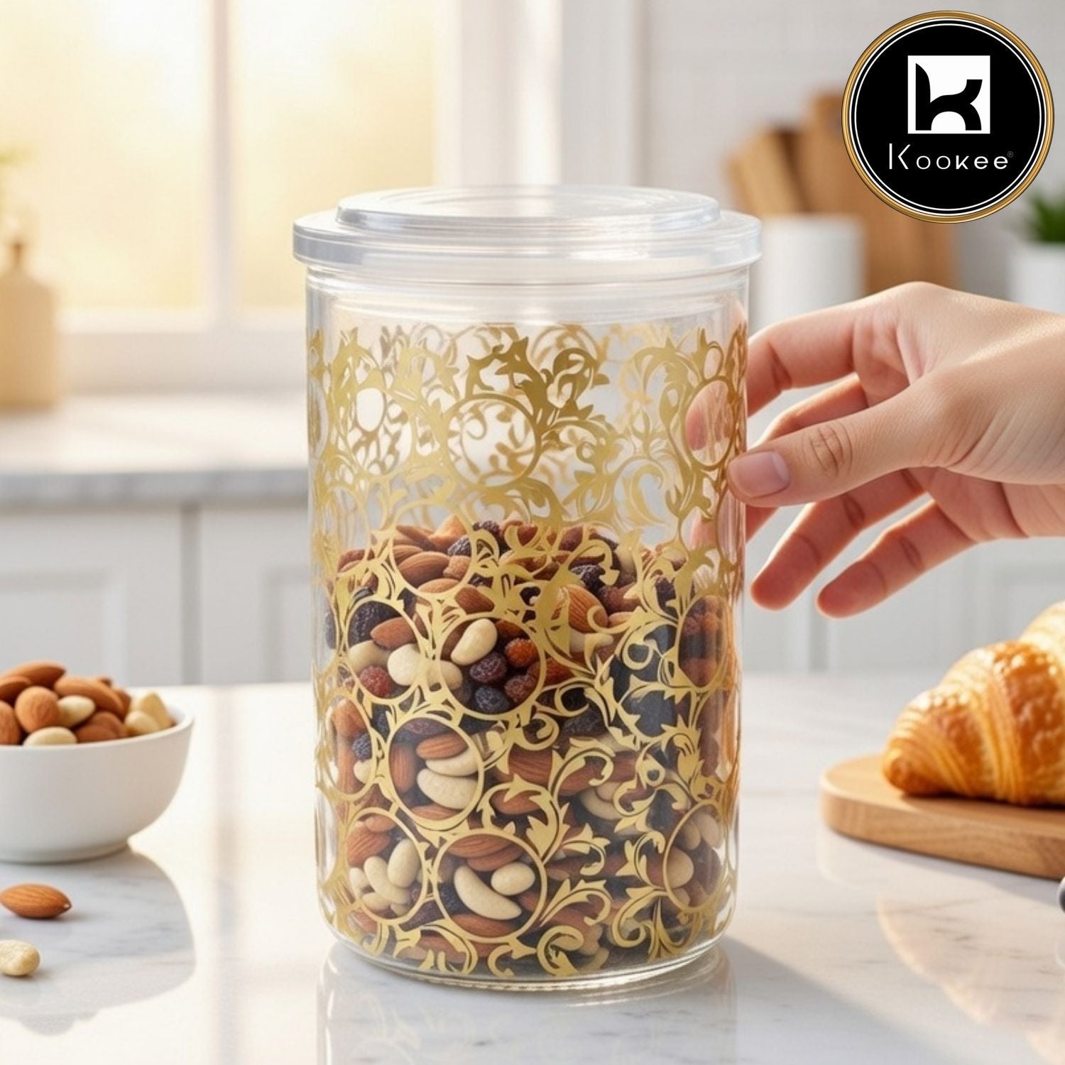 Kookee Acrylic Airtight Canister Jar & Container, Round, Silver (4x4.5 in) (8950)