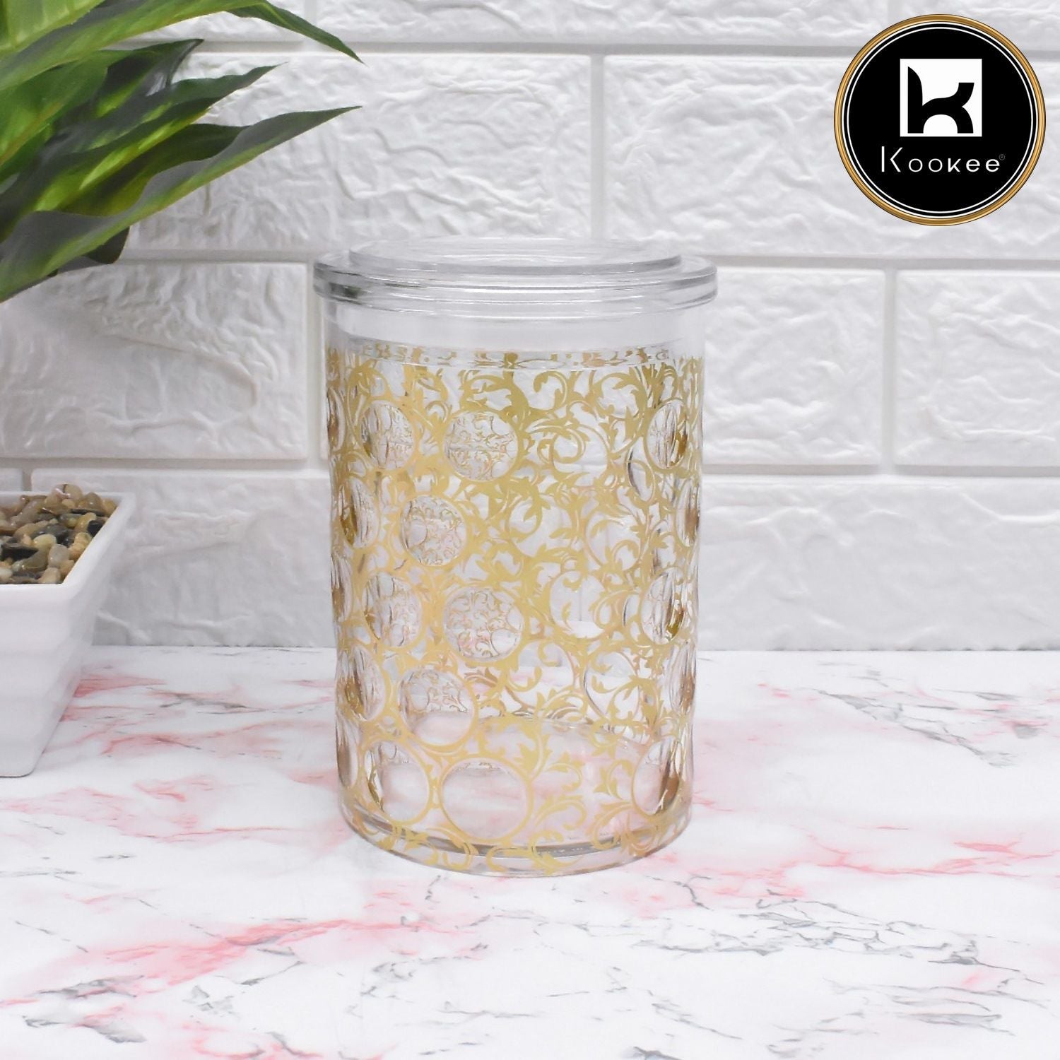 Kookee Acrylic Airtight Canister Jar & Container, Round, Gold (4x6.5 in) (8946)
