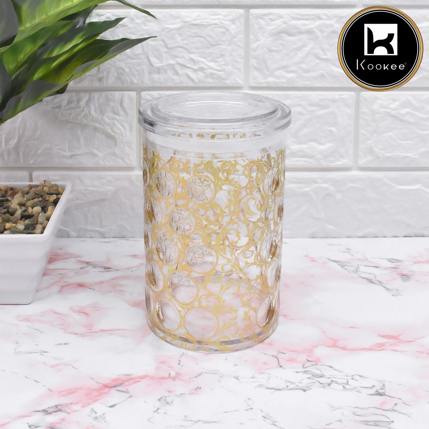 Acrylic Airtight Canister Jar & Container, Round, Gold (4x6.5 in) (8946)