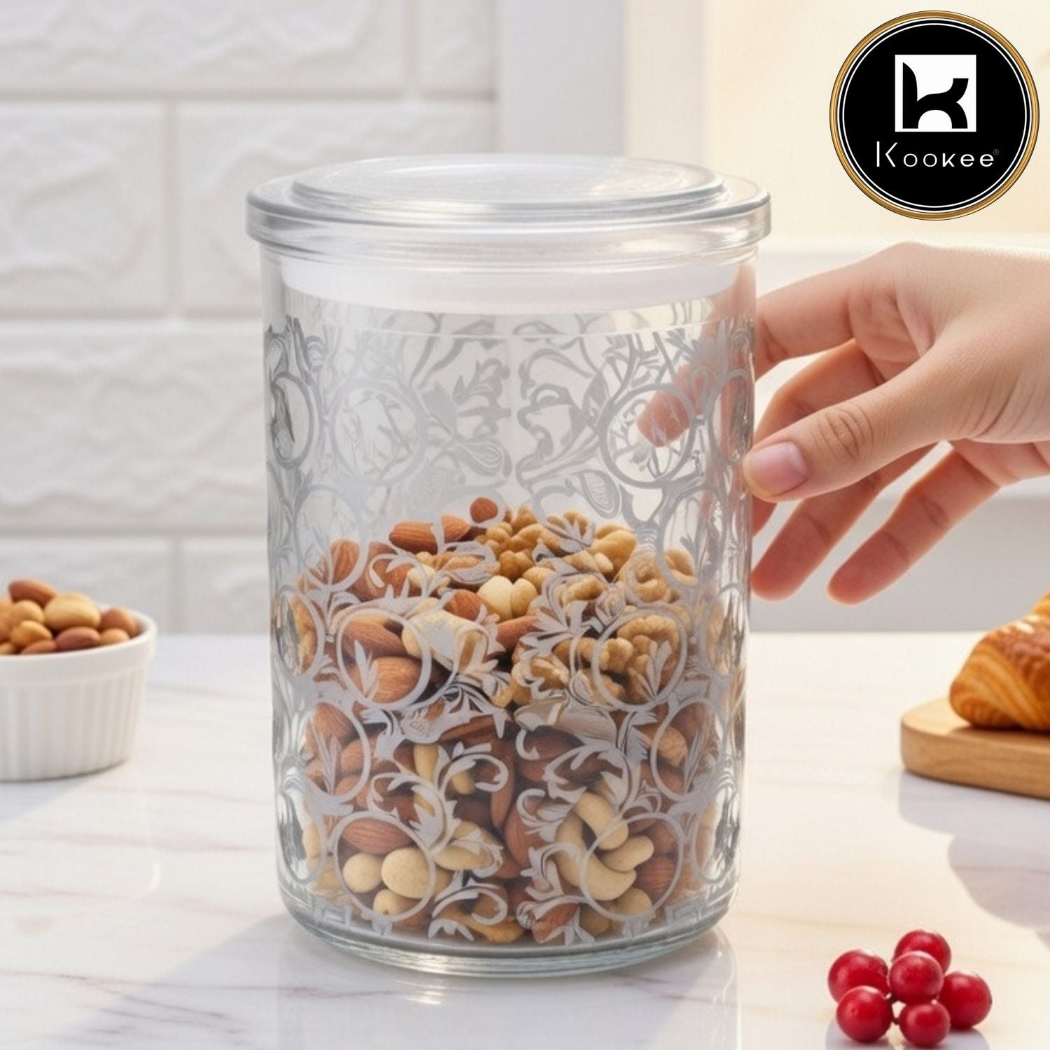 Kookee Acrylic Airtight Canister Jar & Container, Round, Silver (4x6.5 in) (8947)