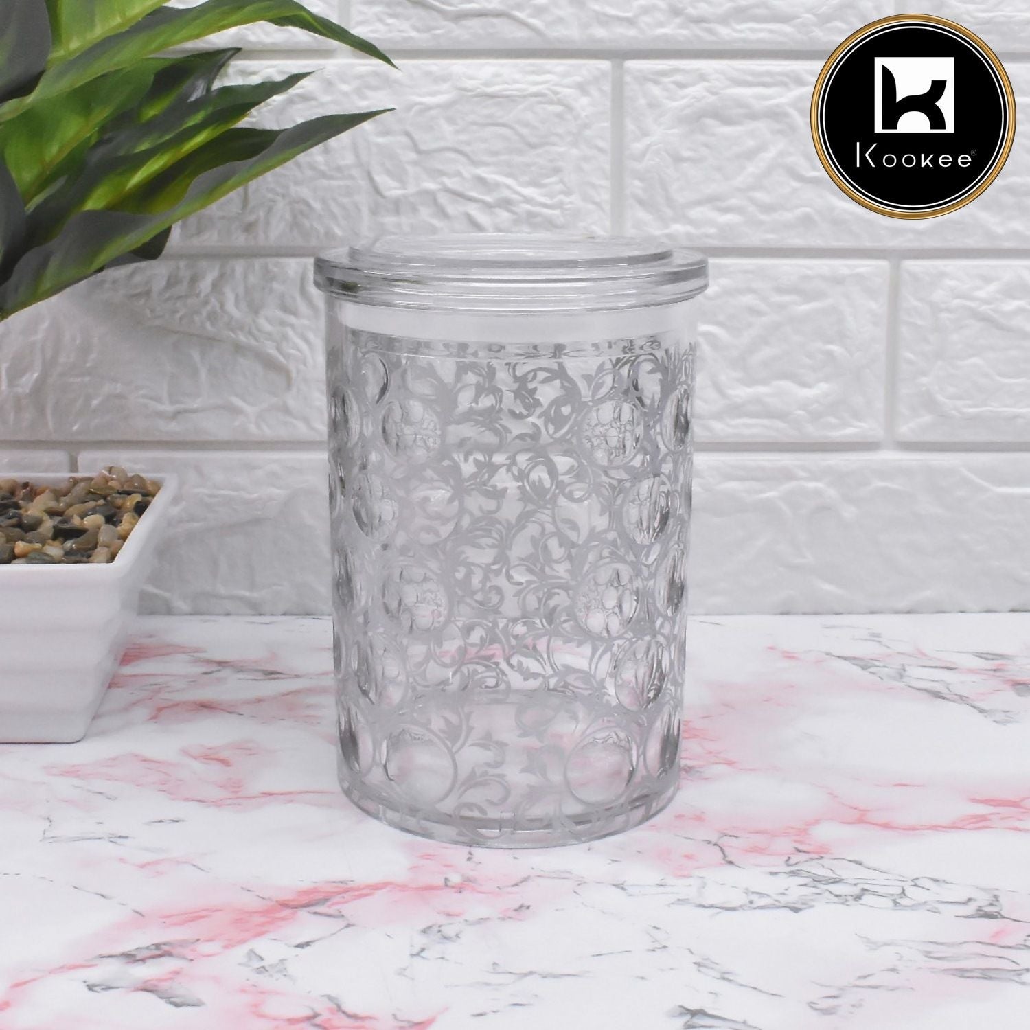 Kookee Acrylic Airtight Canister Jar & Container, Round, Silver (4x6.5 in) (8947)