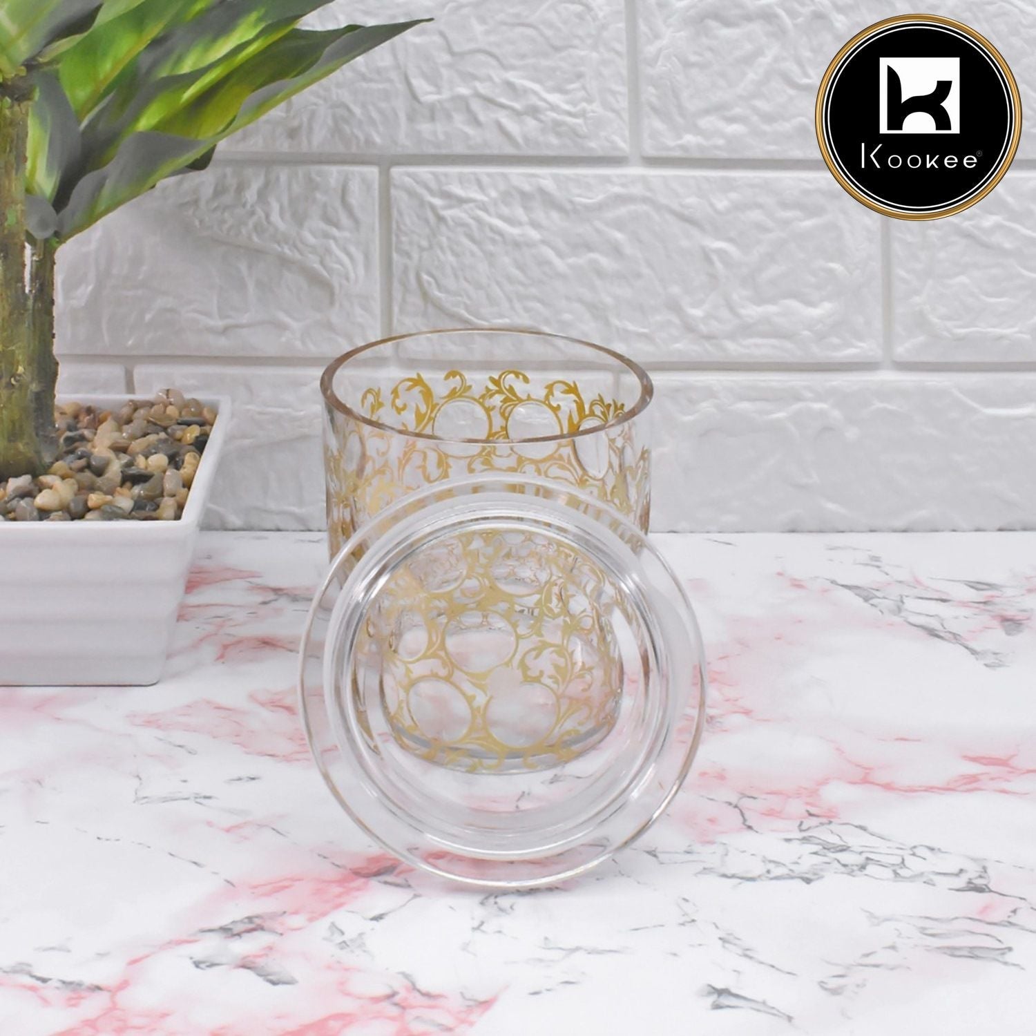 Acrylic Airtight Canister Jar & Container, Round, Gold (V-ACJ-001)