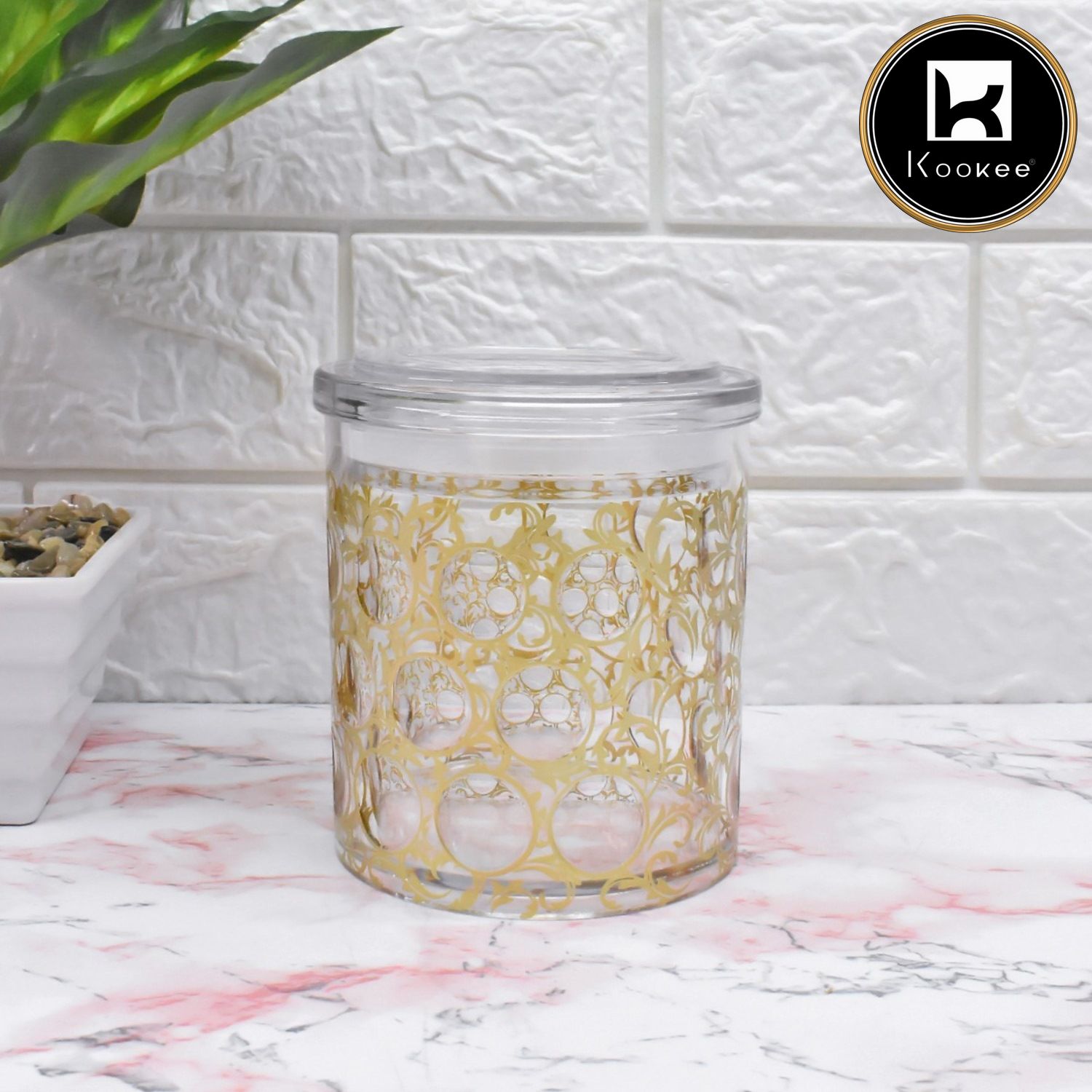 Kookee Acrylic Airtight Canister Jar & Container, Round, Gold (4x4.5 in) (8949)