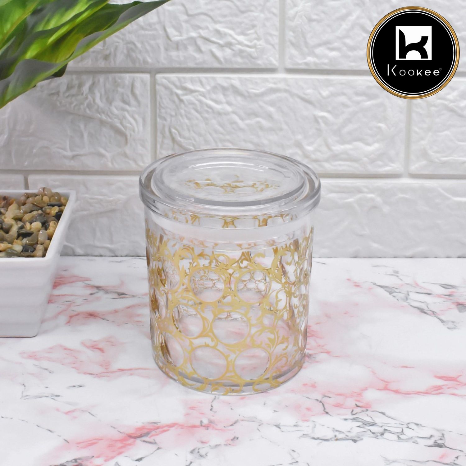 Acrylic Airtight Canister Jar & Container, Round, Gold (4x4.5 in) (8949)