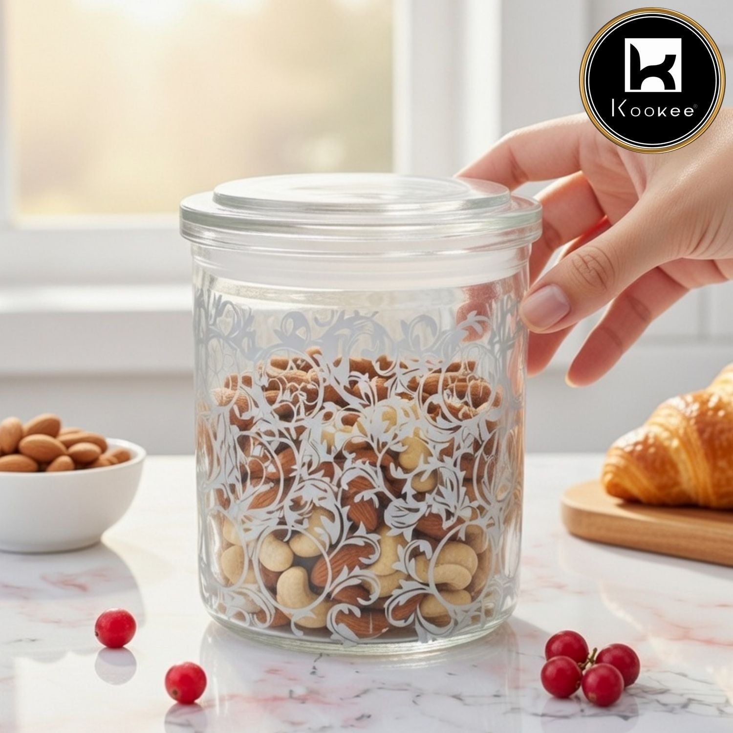 Kookee Acrylic Airtight Canister Jar & Container, Round, Gold (4x6.5 in) (8946)