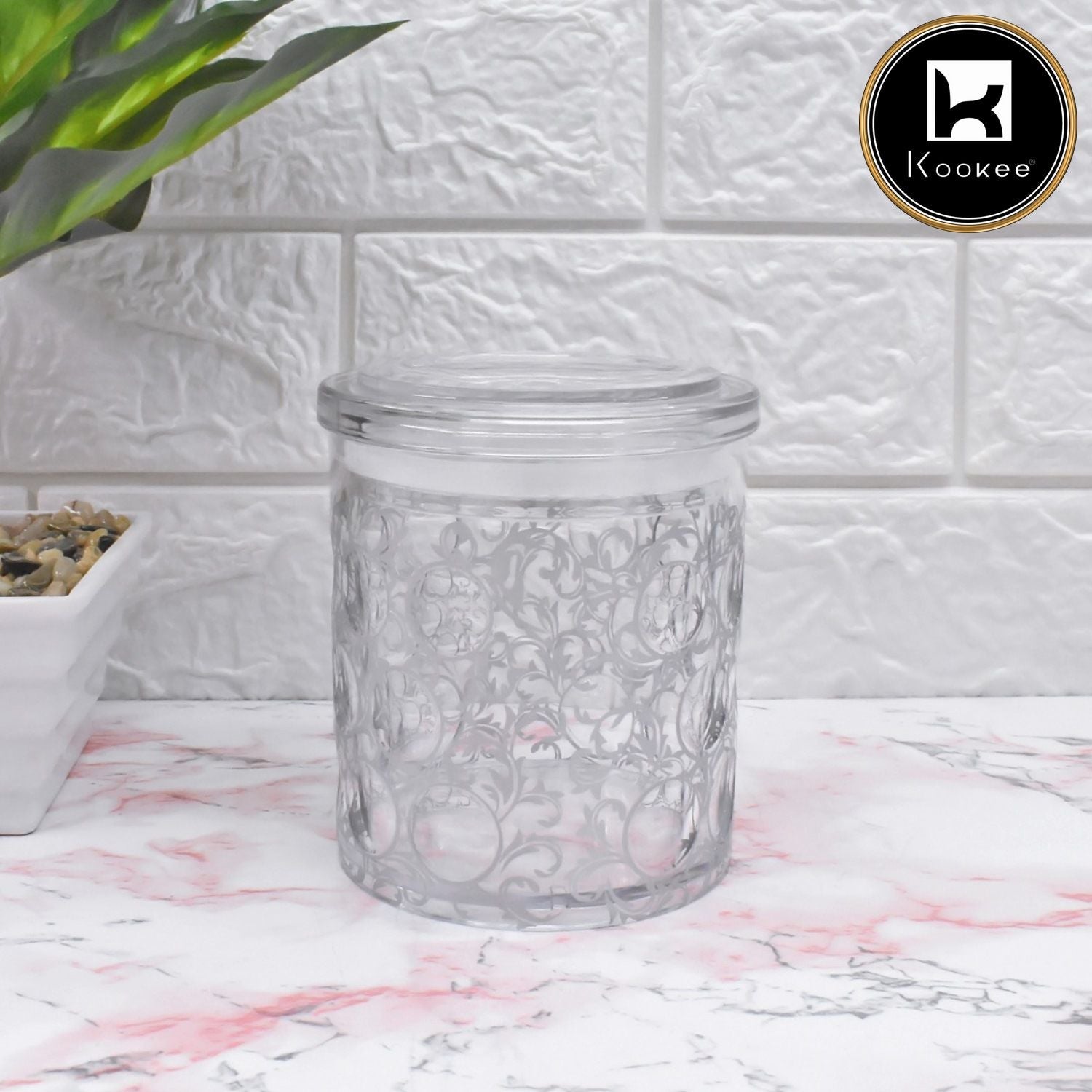 Kookee Acrylic Airtight Canister Jar & Container, Round, Silver (4x4.5 in) (8950)