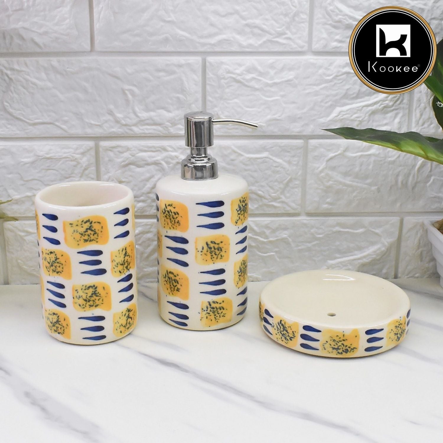 Ceramic Bathroom Set of 3 with Soap Dispenser (8993)