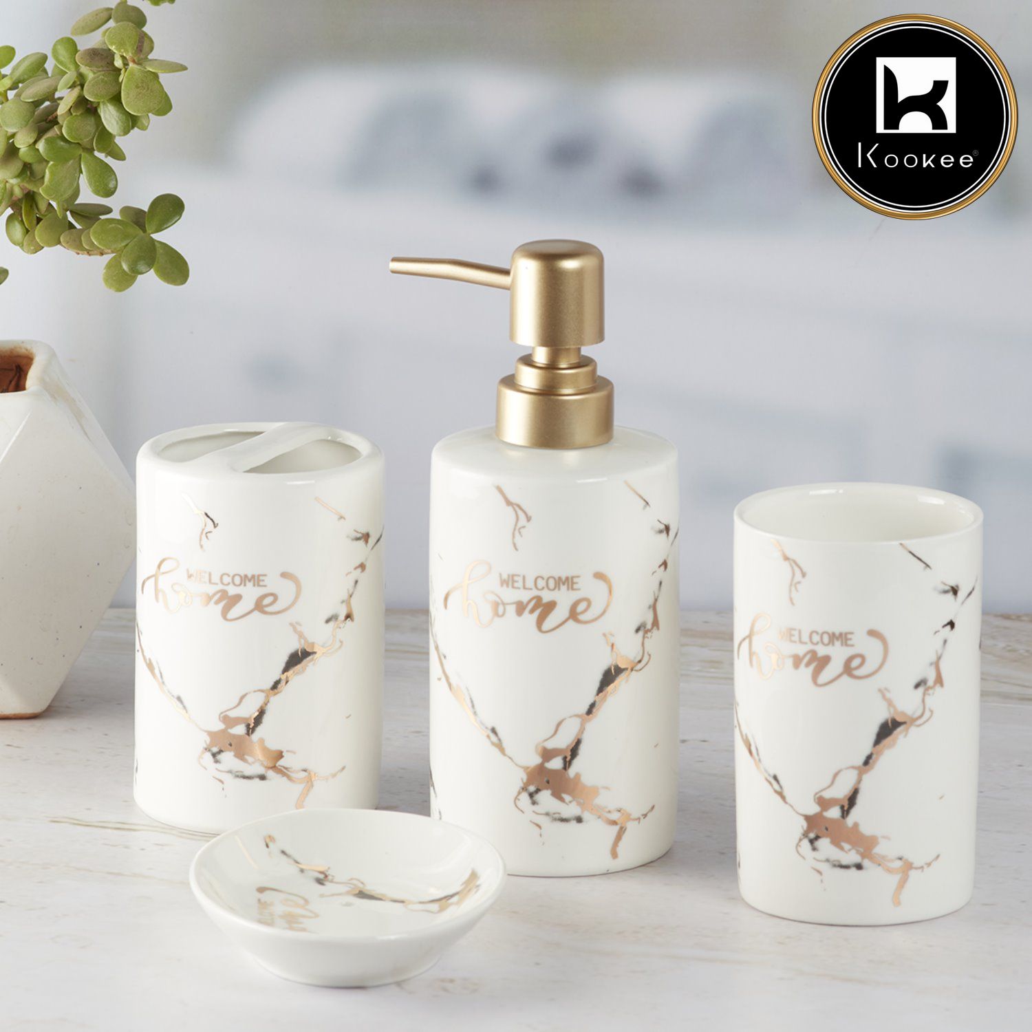 Ceramic Bathroom Set of 4 with Soap Dispenser (9490)