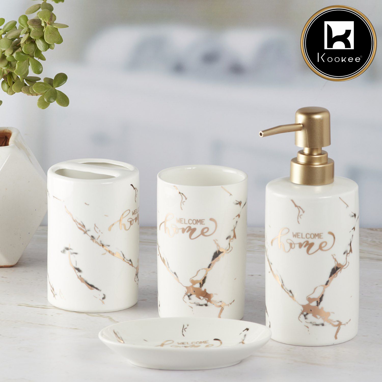 Ceramic Bathroom Set of 4 with Soap Dispenser (9490)