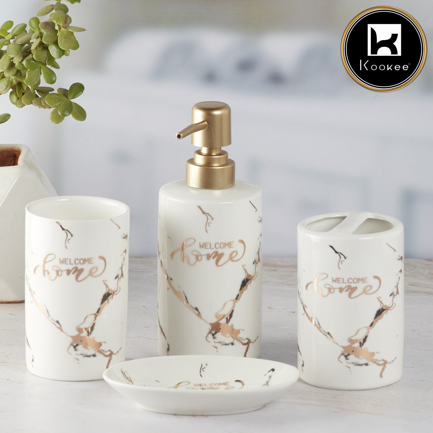 Ceramic Bathroom Set of 4 with Soap Dispenser (9490)