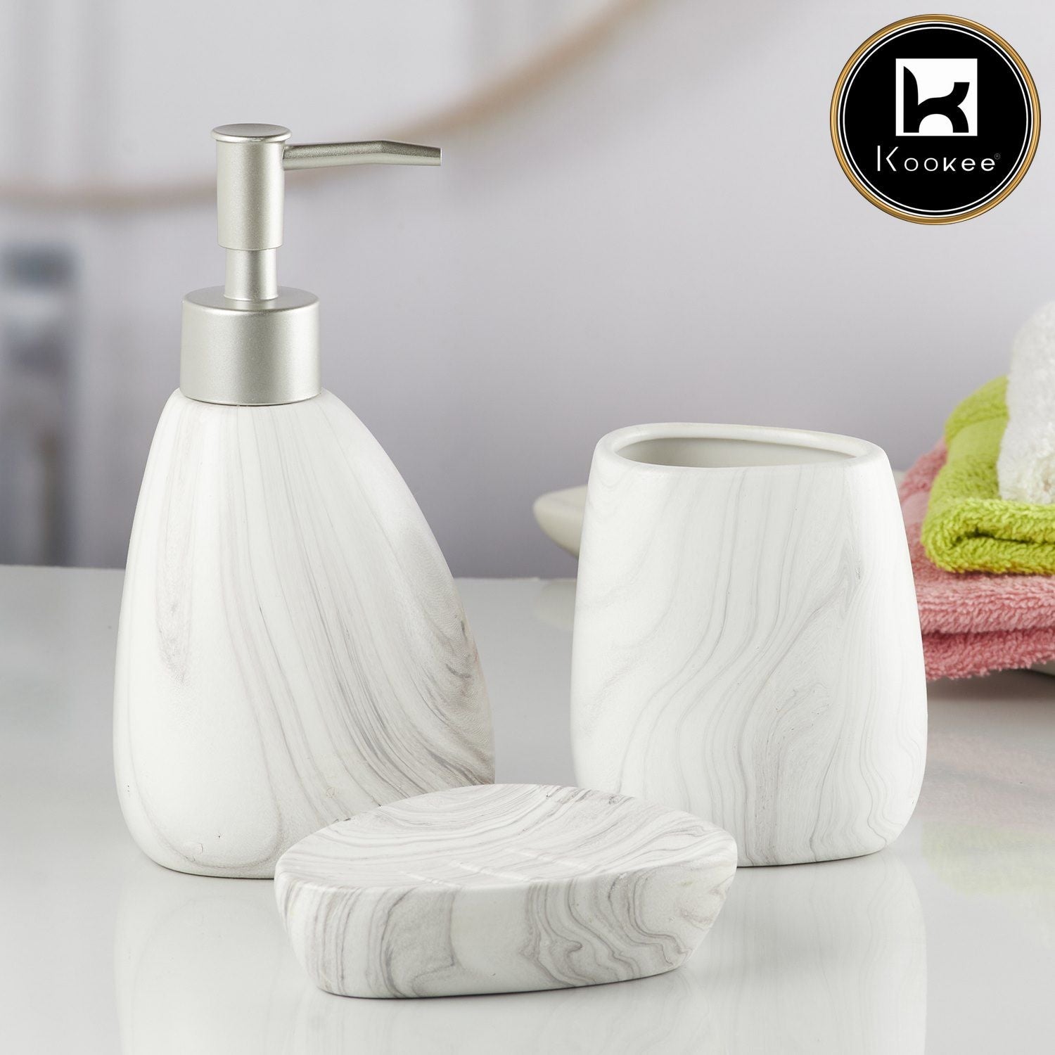 Ceramic Bathroom Accessories Set of 3 with Soap Dispenser (9491)